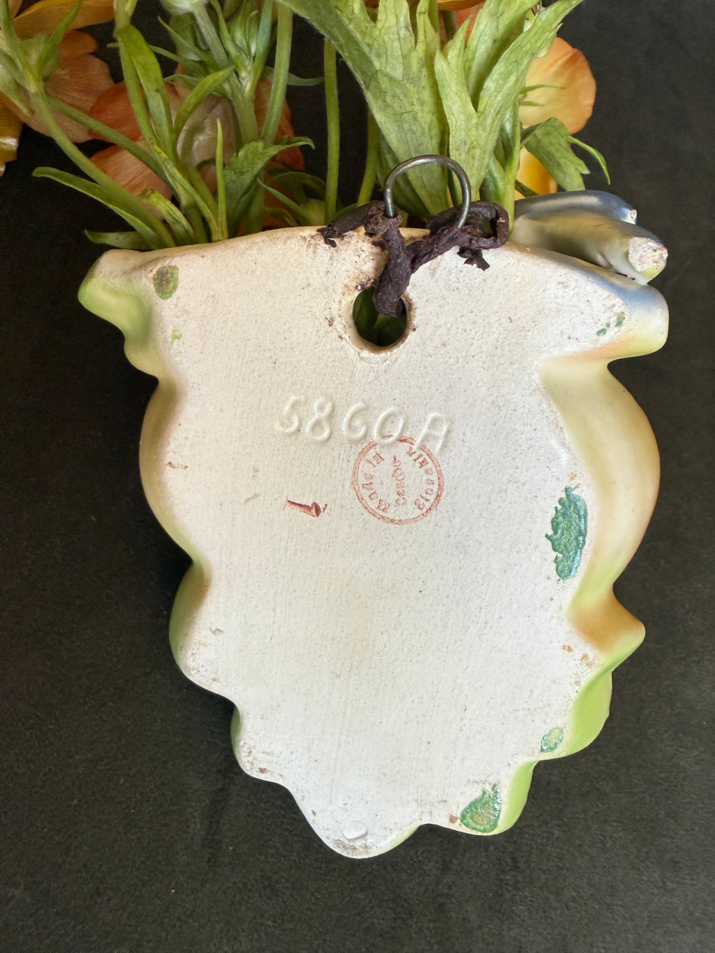 Vintage 1920s–30s Czechoslovakia Bird & Fruit Ceramic Wall Pocket Vase, Red Dime Mark #5860