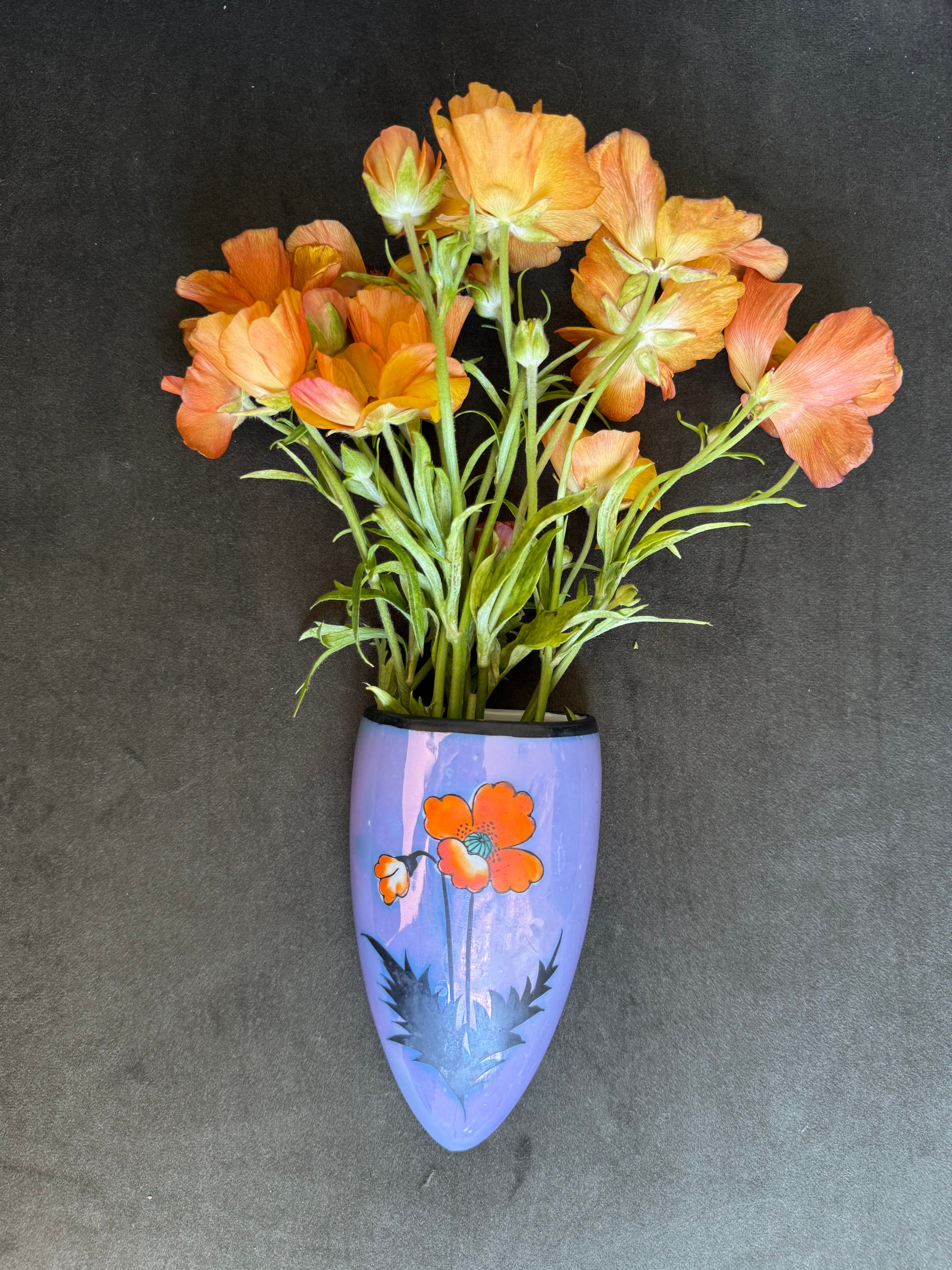 Vintage 1930s Seiei & Co. Japanese Lusterware Art Deco Wall Pocket Vase, Poppy Pattern