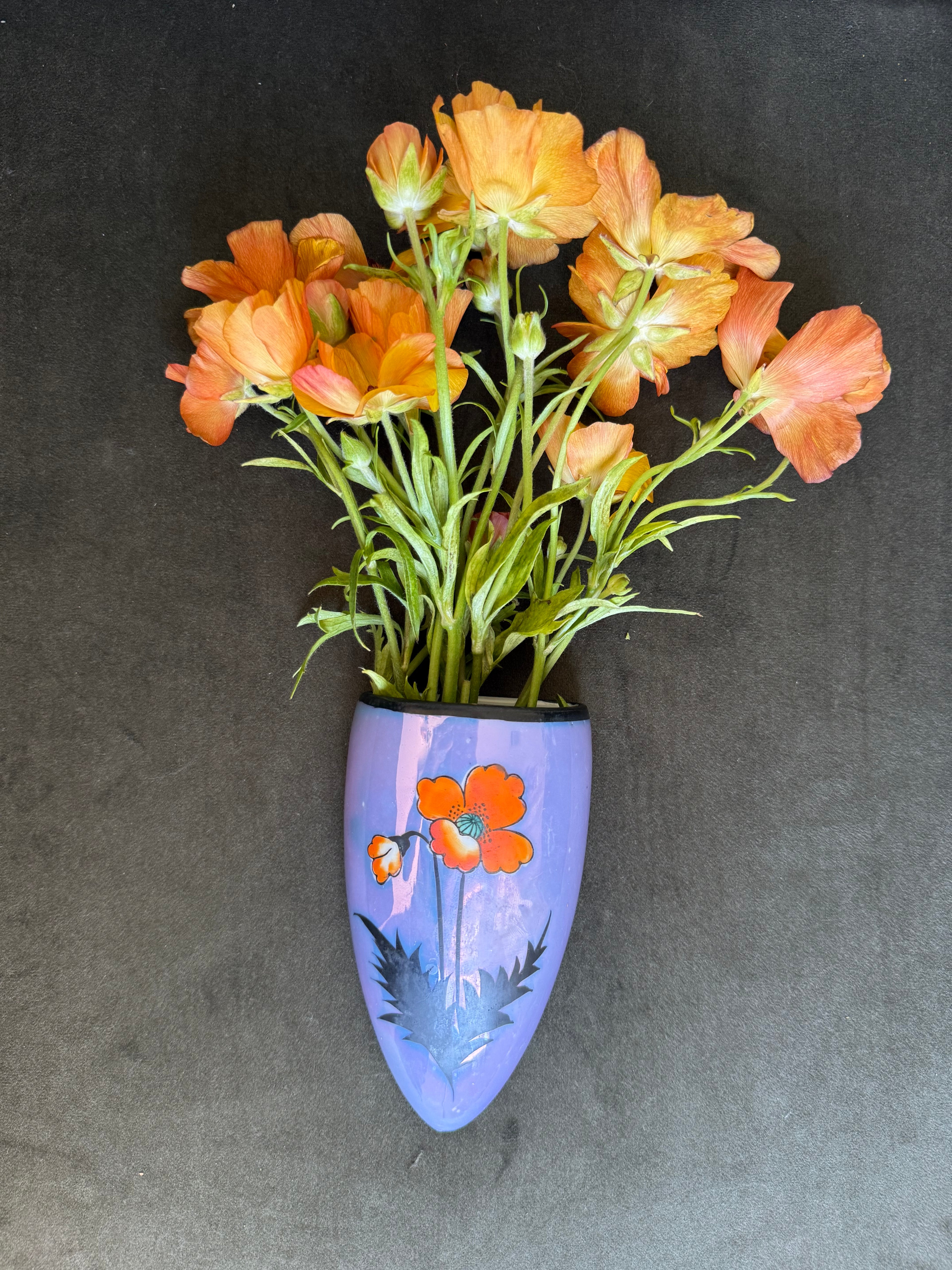 Vintage 1930s Seiei & Co. Japanese Lusterware Art Deco Wall Pocket Vase, Poppy Pattern