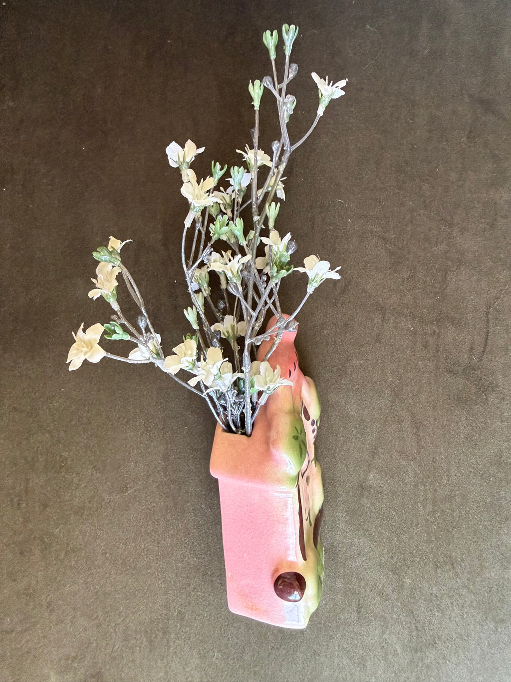 Vintage Mid-Century Birdhouse & Bird Ceramic Wall Pocket Vase