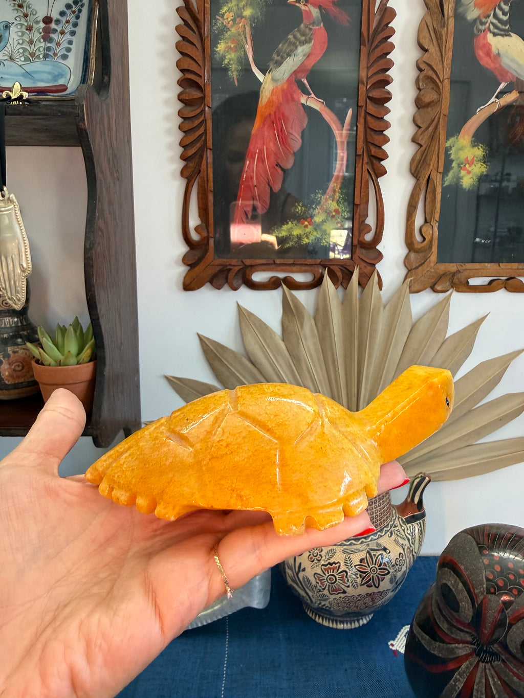 Vintage Mexican Carved Yellow Onyx Turtle Figurine