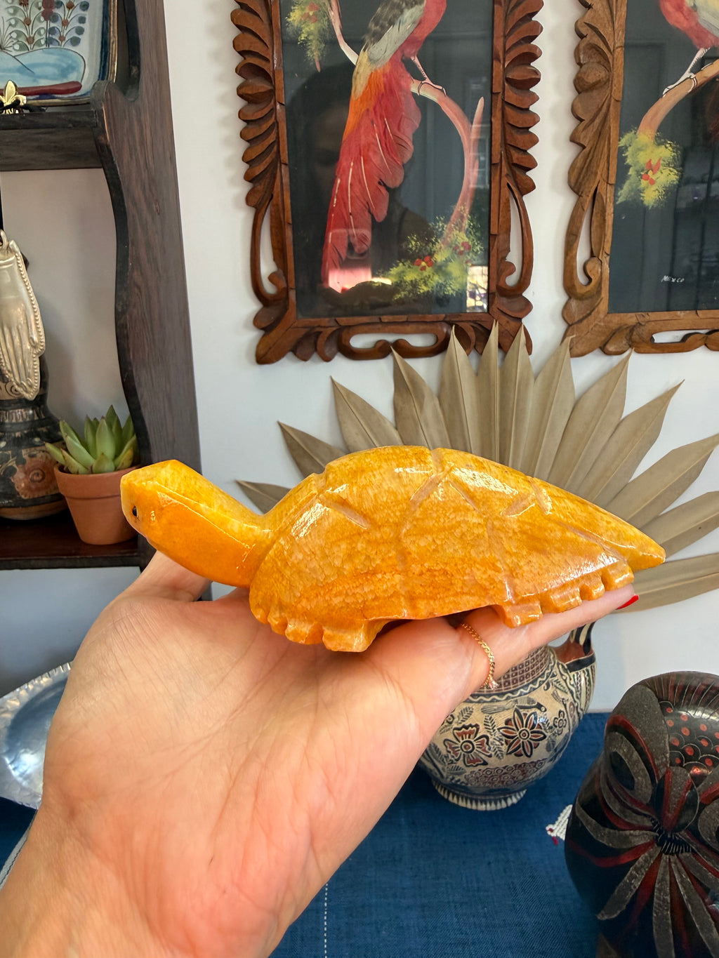 Vintage Mexican Carved Yellow Onyx Turtle Figurine