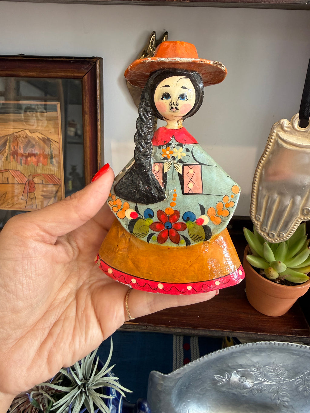 Vintage New Mexico Papier-Mâché Folk Art Woman Figurine