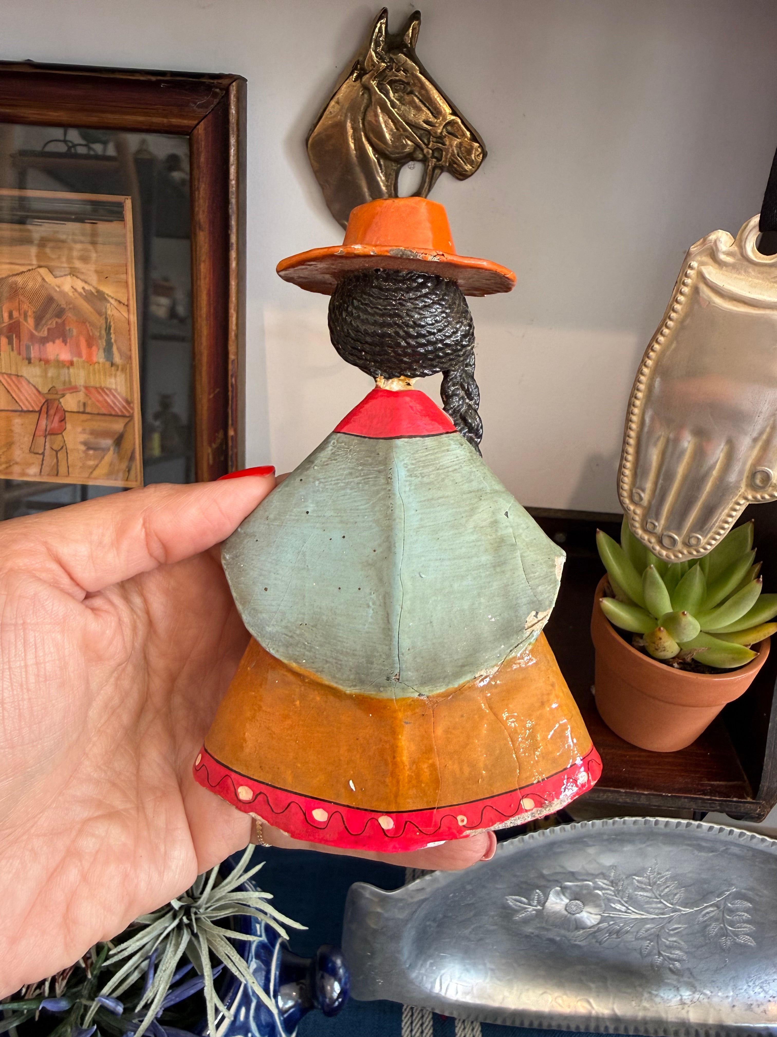 Vintage New Mexico Papier-Mâché Folk Art Woman Figurine