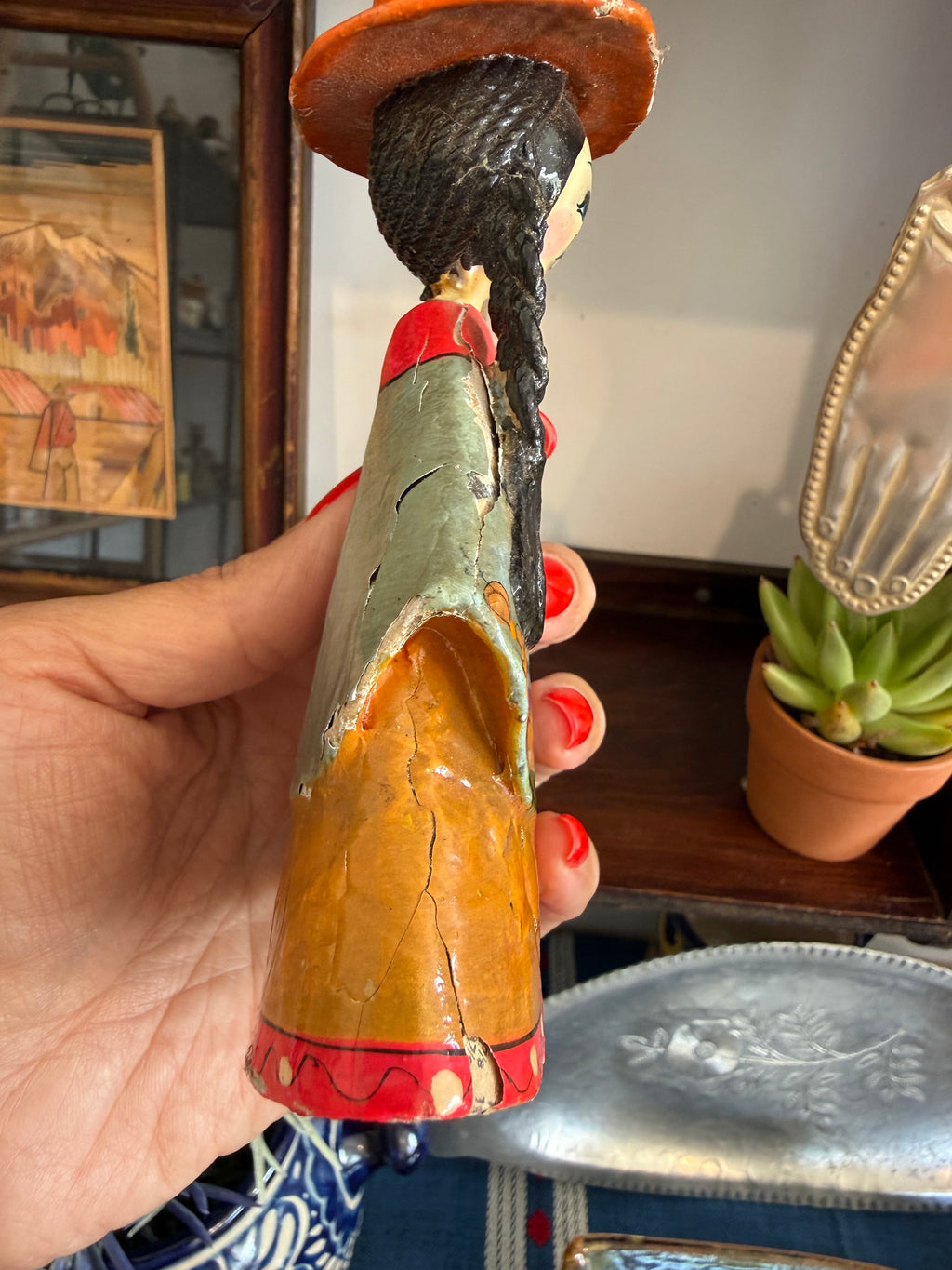 Vintage New Mexico Papier-Mâché Folk Art Woman Figurine