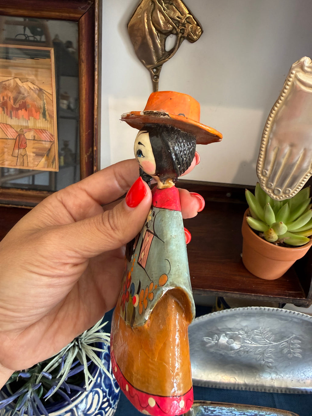Vintage New Mexico Papier-Mâché Folk Art Woman Figurine