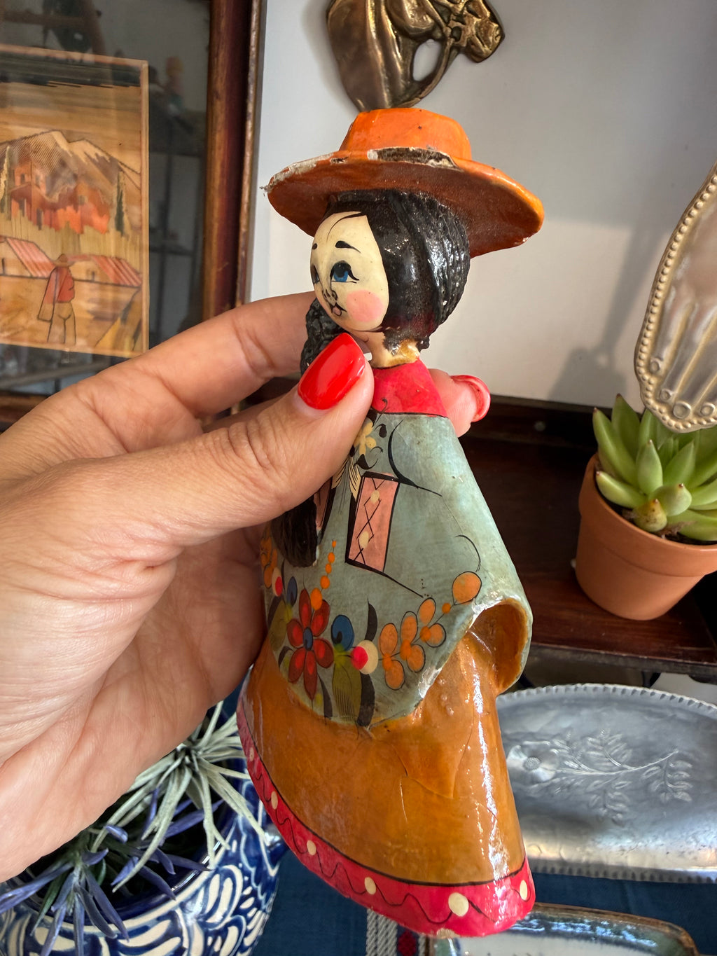 Vintage New Mexico Papier-Mâché Folk Art Woman Figurine