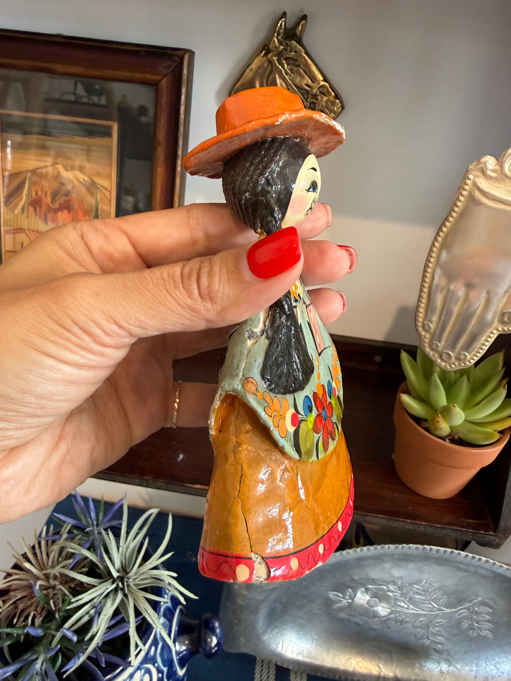 Vintage New Mexico Papier-Mâché Folk Art Woman Figurine
