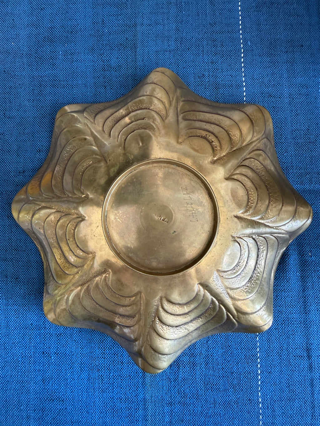 Vintage 1980s Korean Brass Pansy Bowl with Fluted Rim