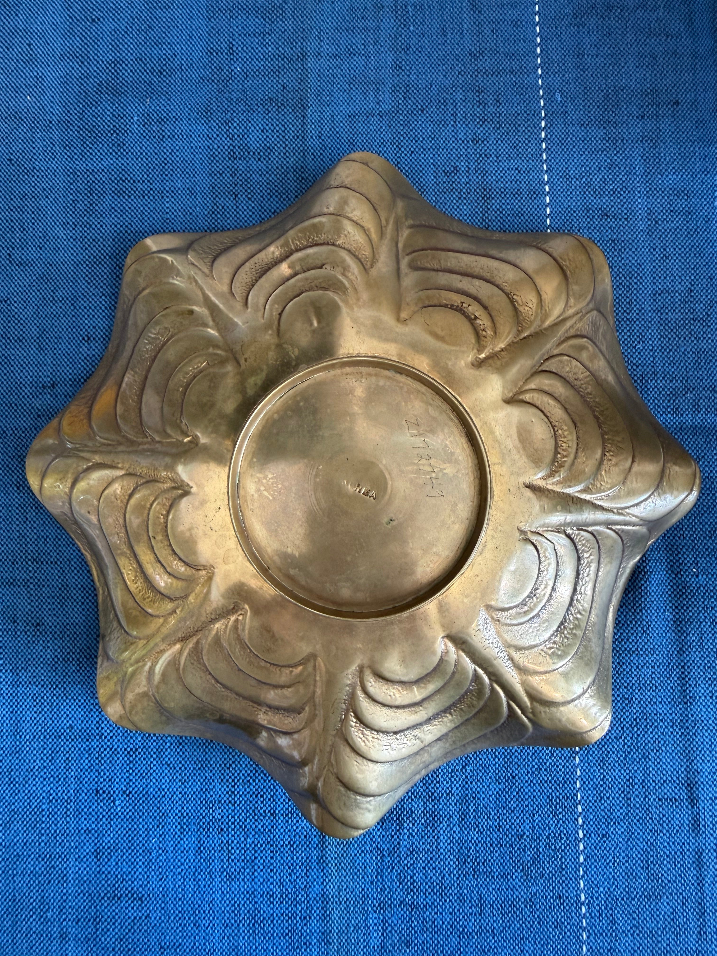 Vintage 1980s Korean Brass Pansy Bowl with Fluted Rim