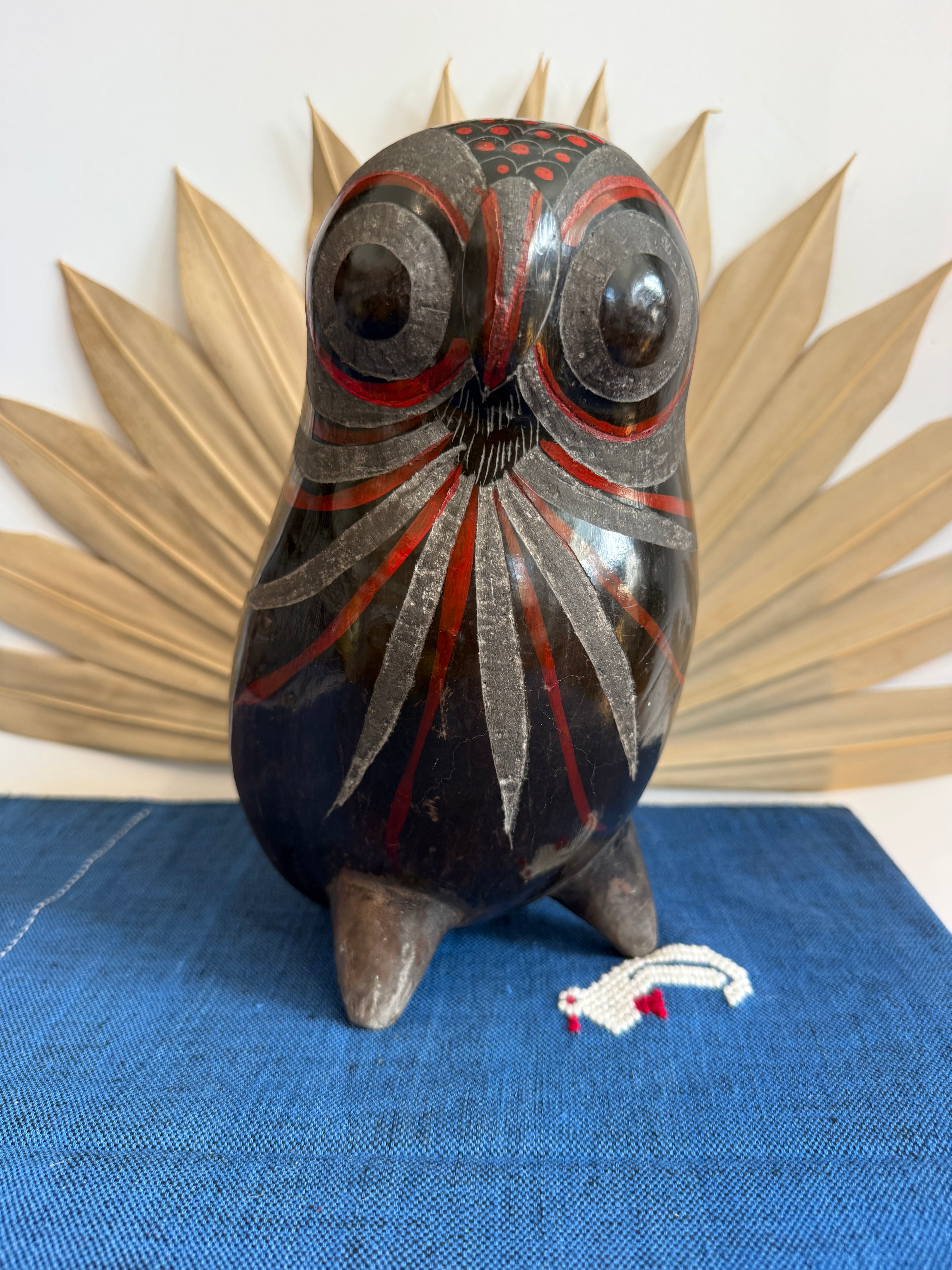 Vintage Mexican Pottery Owl Sculpture