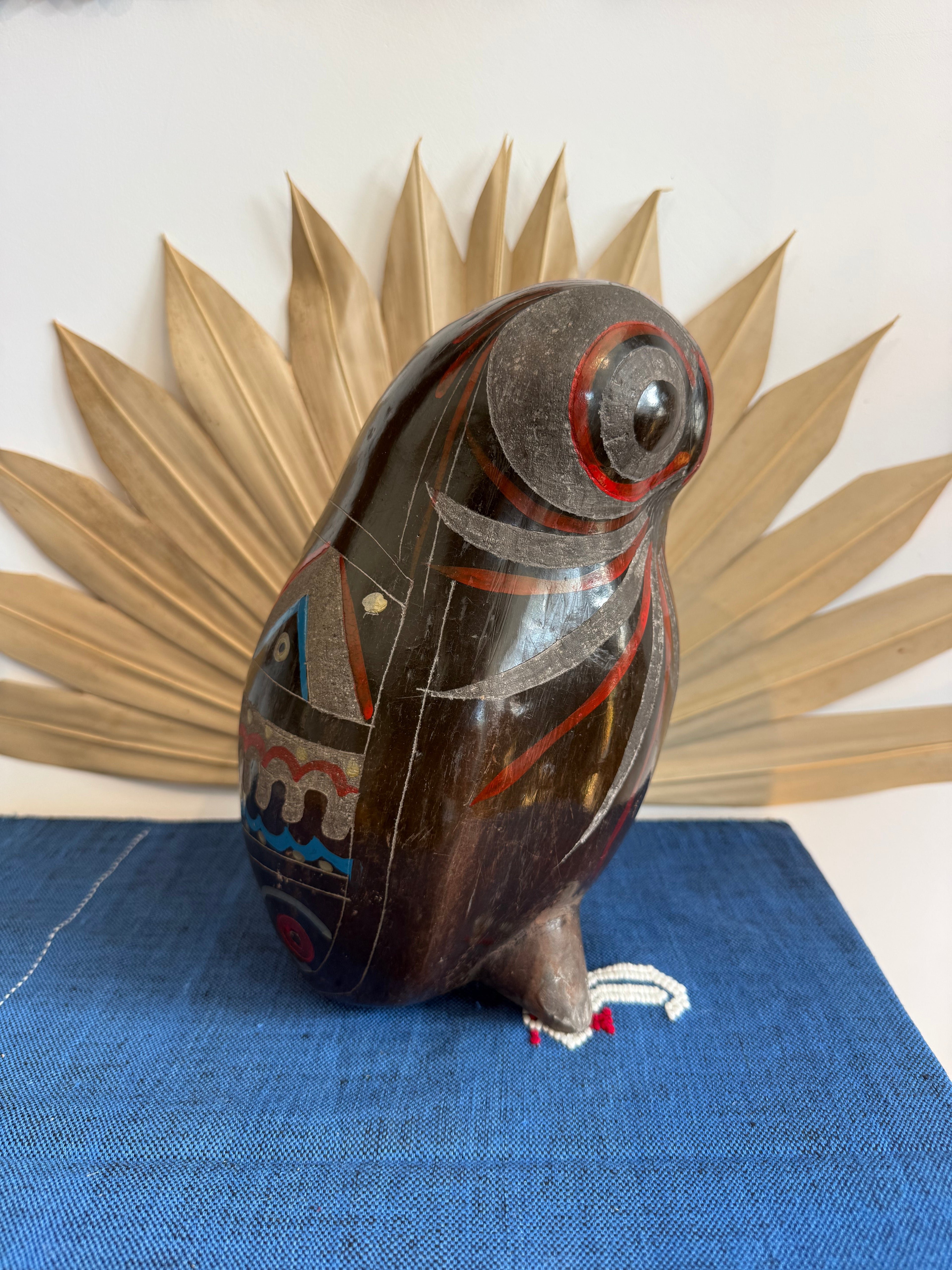 Vintage Mexican Pottery Owl Sculpture