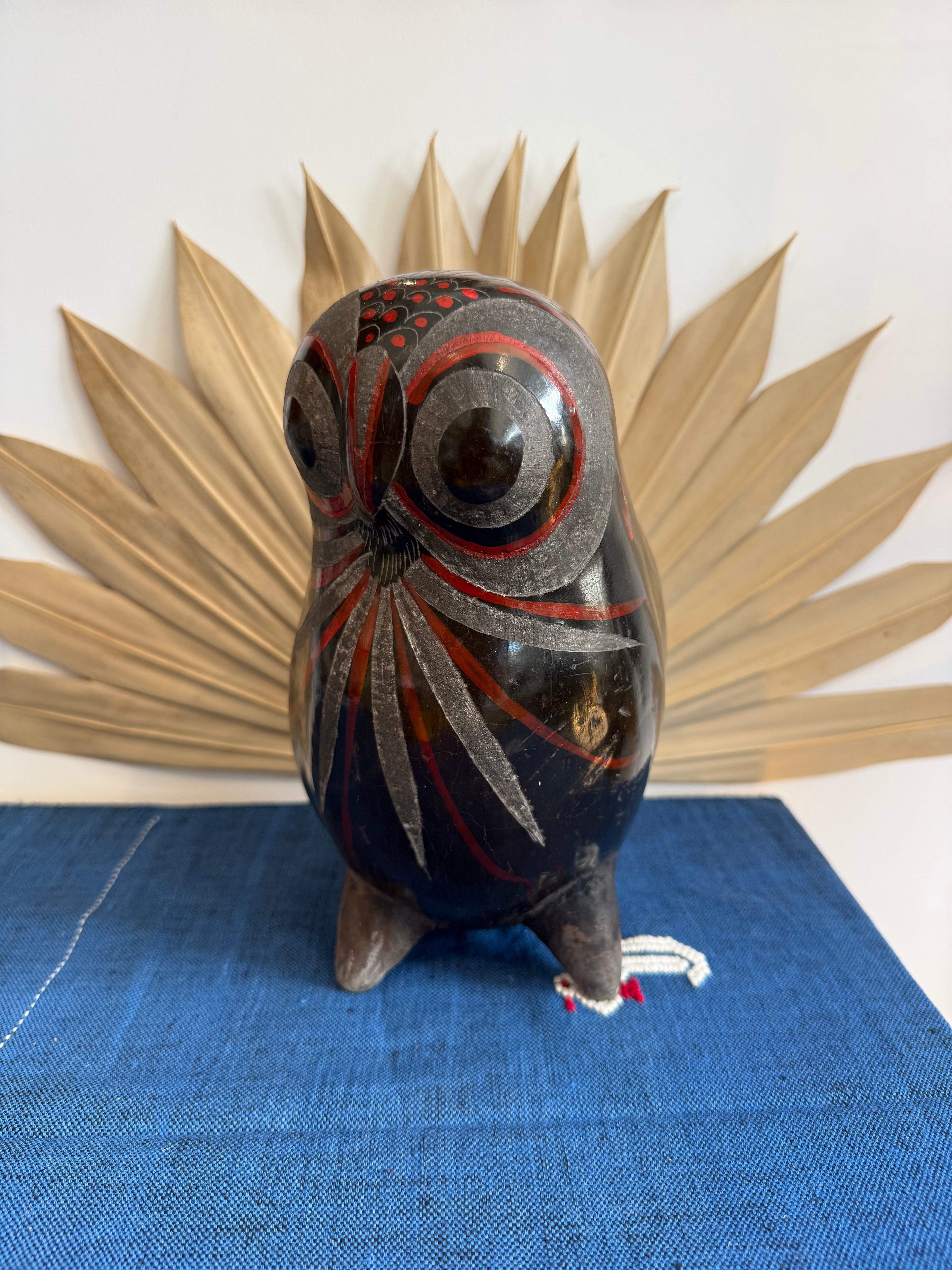 Vintage Mexican Pottery Owl Sculpture