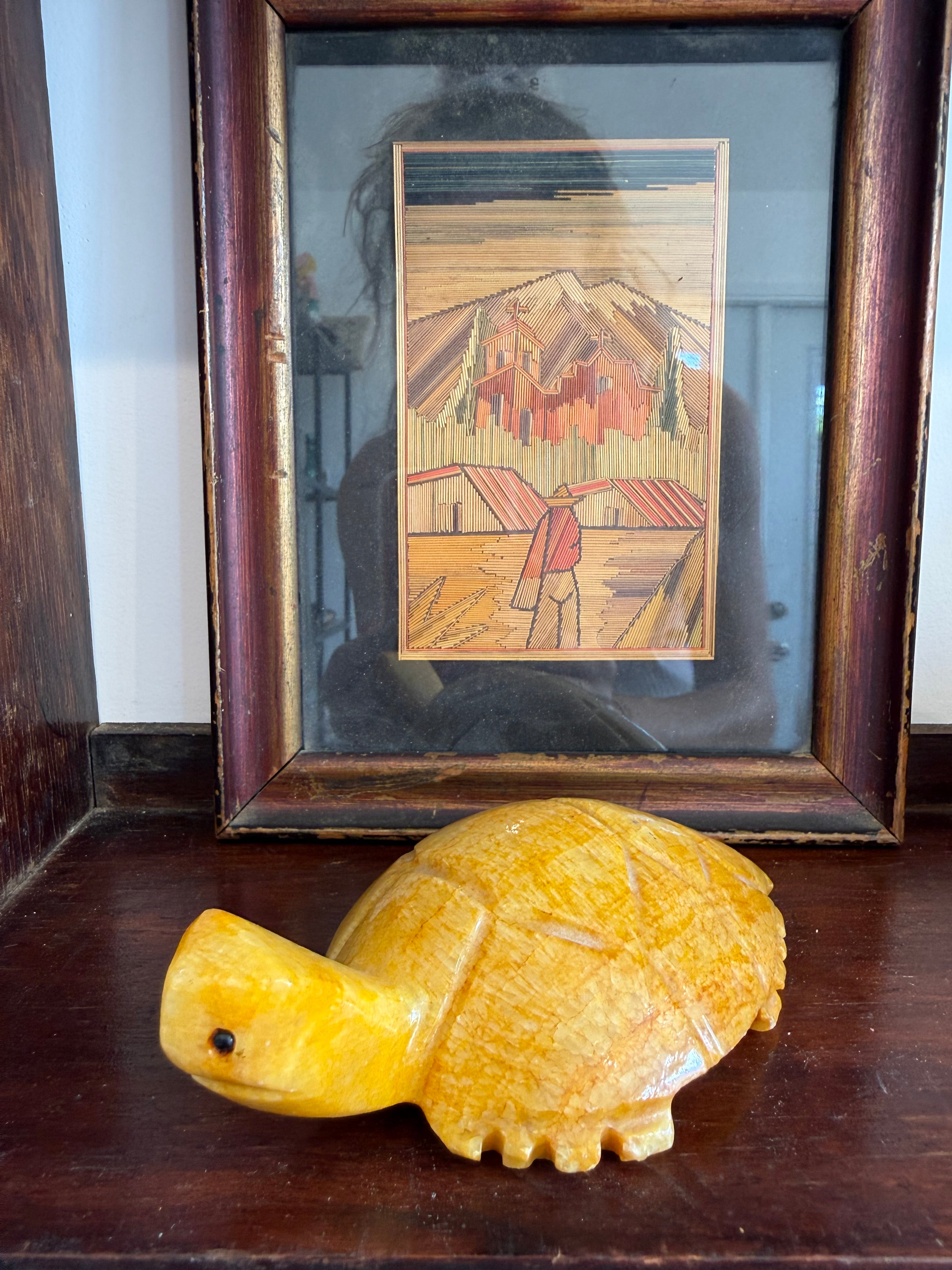 Vintage Mexican Carved Yellow Onyx Turtle Figurine