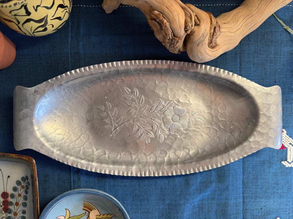 Vintage Continental Silver Co. “Wild Rose” Hammered Aluminum Serving Tray