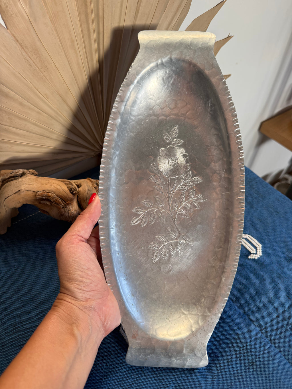 Vintage Continental Silver Co. “Wild Rose” Hammered Aluminum Serving Tray