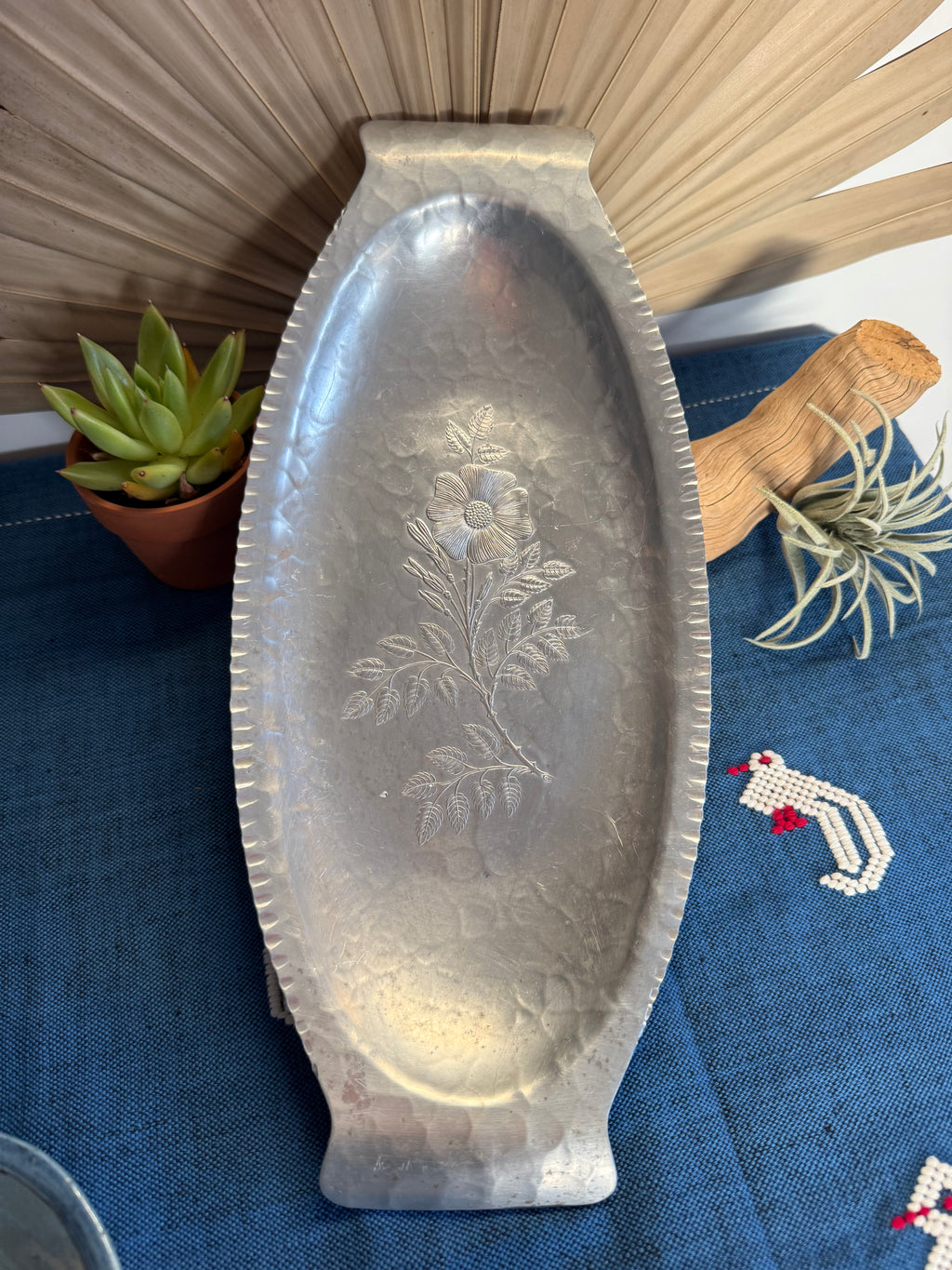 Vintage Continental Silver Co. “Wild Rose” Hammered Aluminum Serving Tray