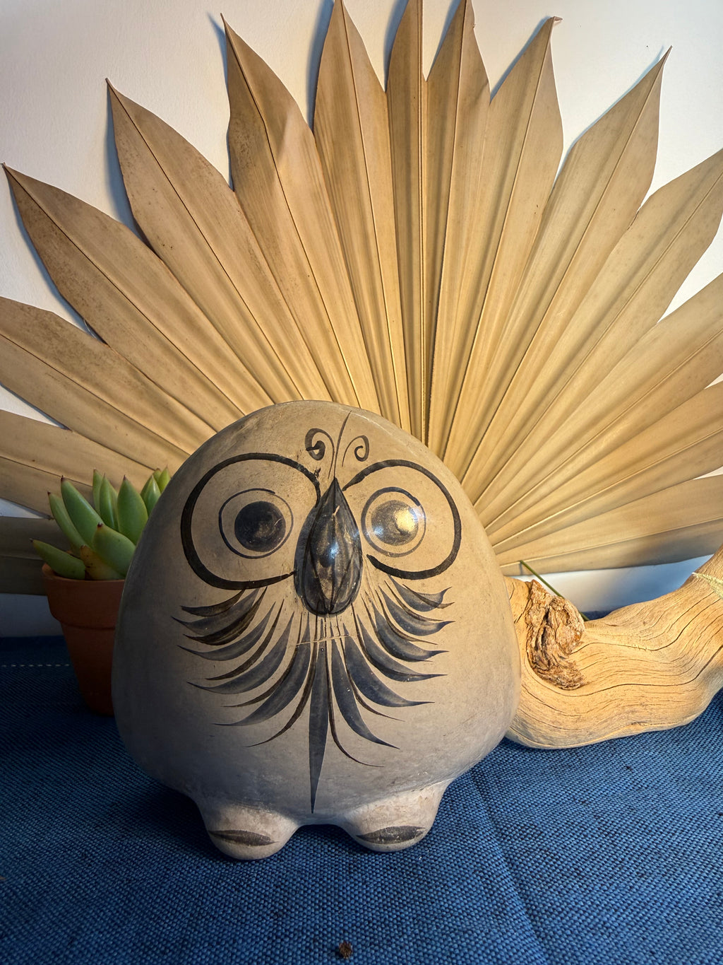 Vintage Tonalá Mexican Pottery Owl Sculpture