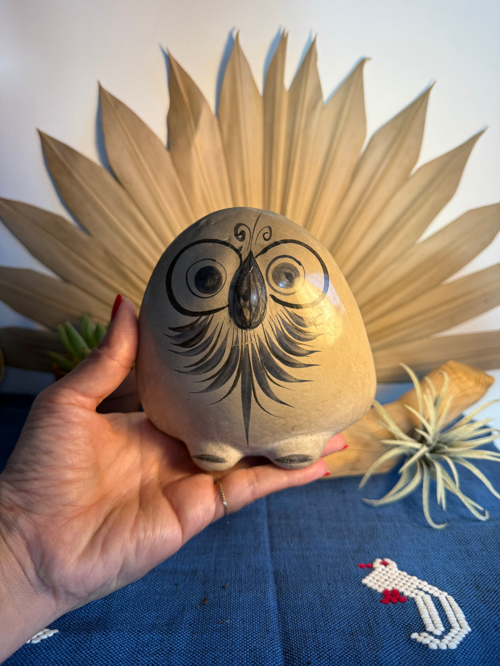 Vintage Tonalá Mexican Pottery Owl Sculpture