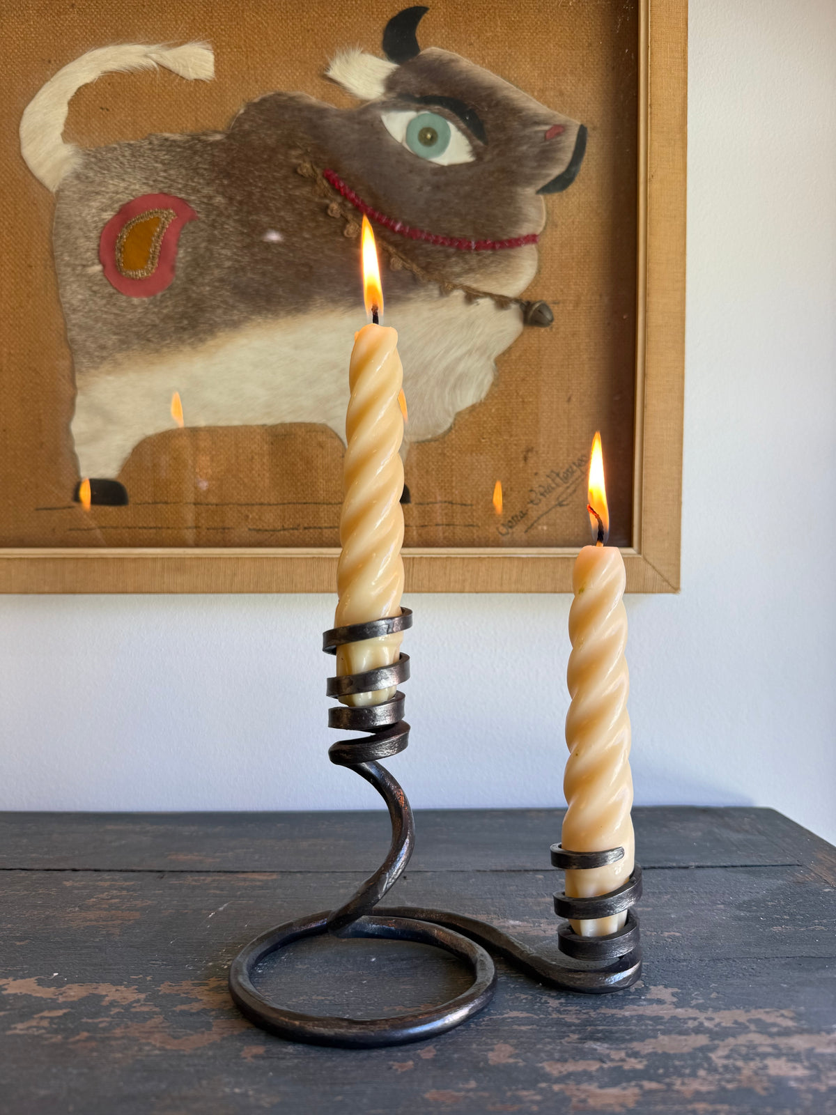 Vintage Hand-Forged Iron Double Taper Candleholders – Set of Two