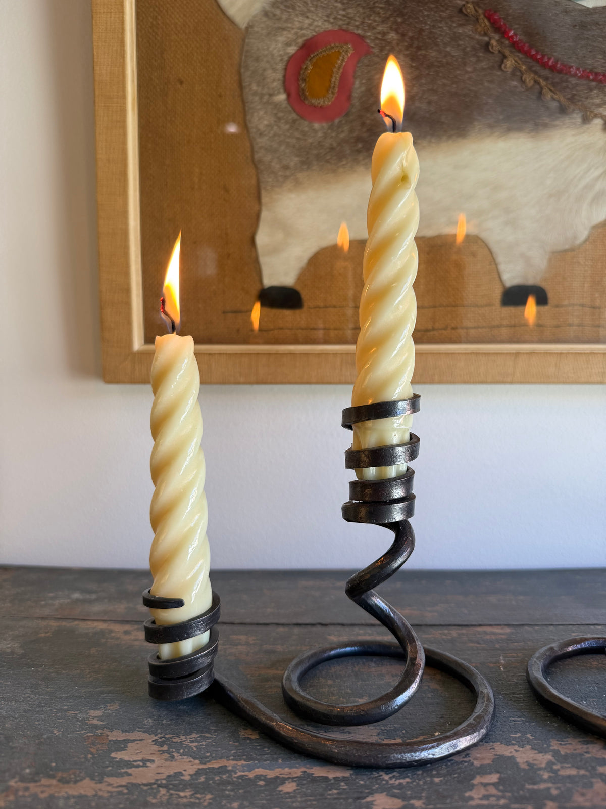 Vintage Hand-Forged Iron Double Taper Candleholders – Set of Two