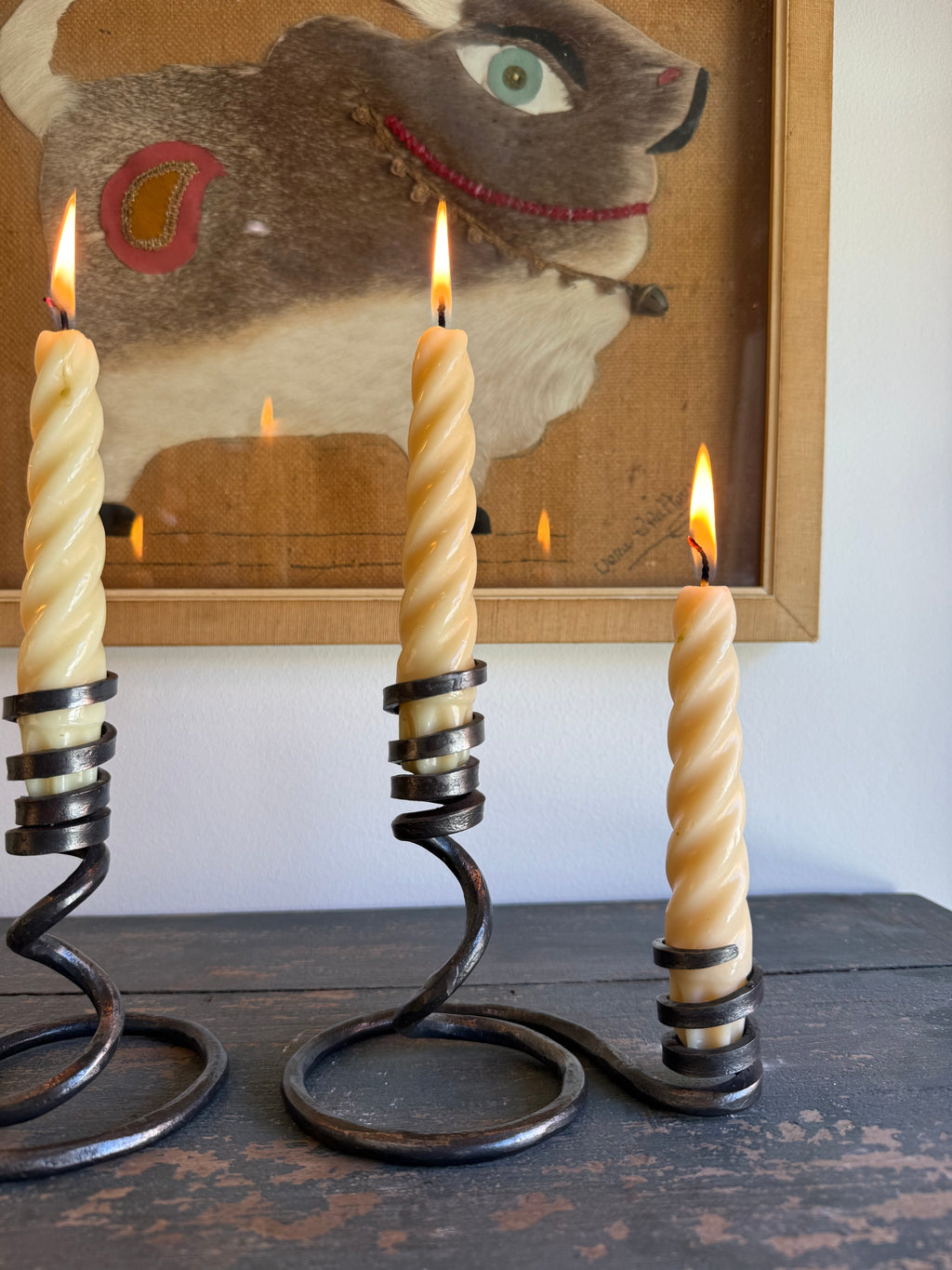 Vintage Hand-Forged Iron Double Taper Candleholders – Set of Two