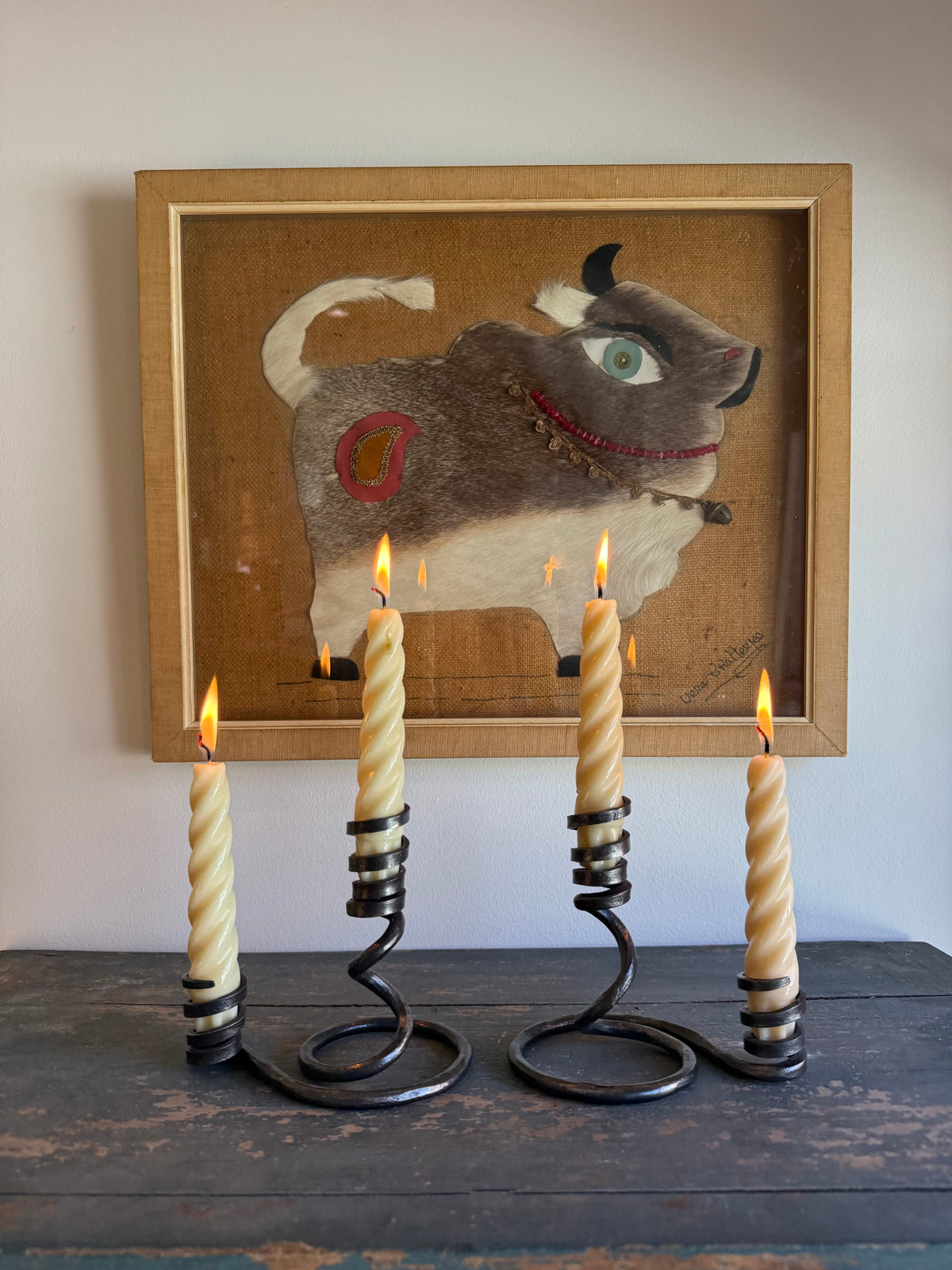 Vintage Hand-Forged Iron Double Taper Candleholders – Set of Two