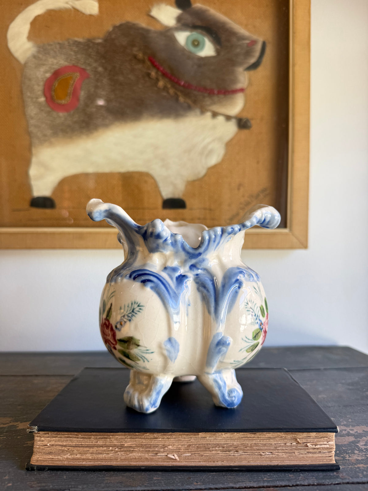 Vintage Vestal Alcobaça Portugal Hand-Painted Floral Vase