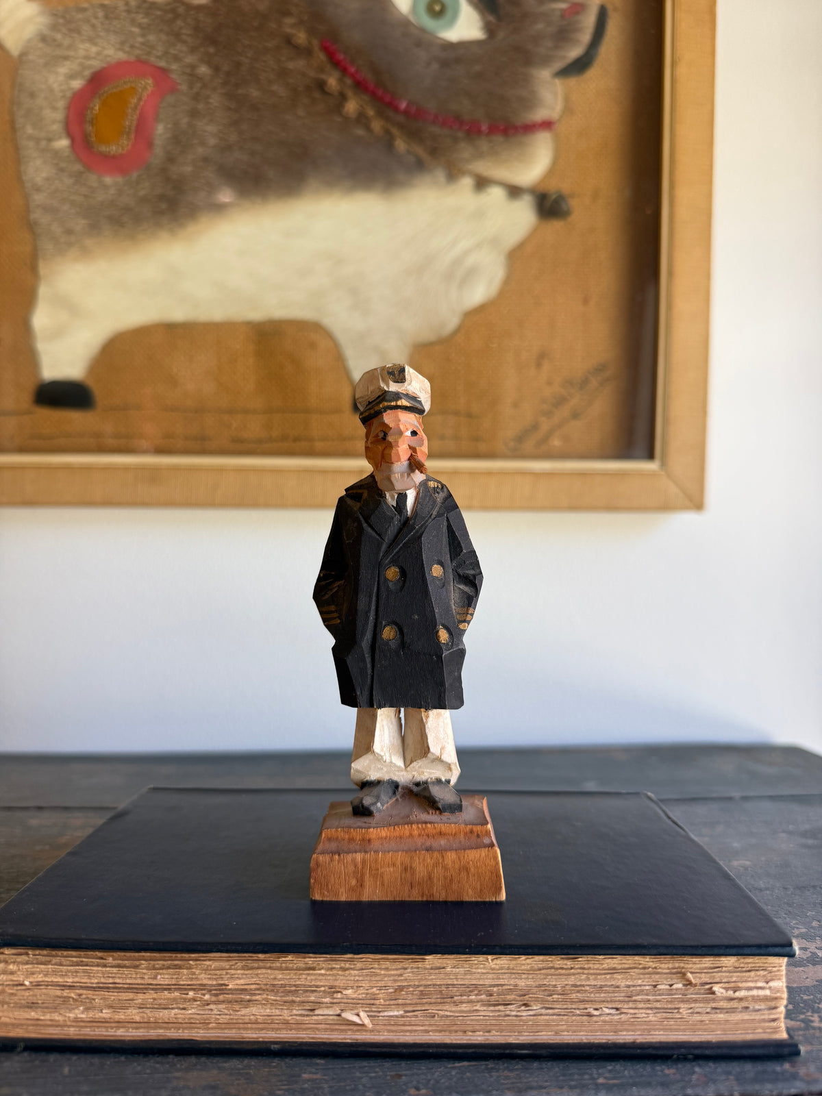 Vintage Tom Hannah Hand-Carved Wooden Sailor Folk Art Figurine