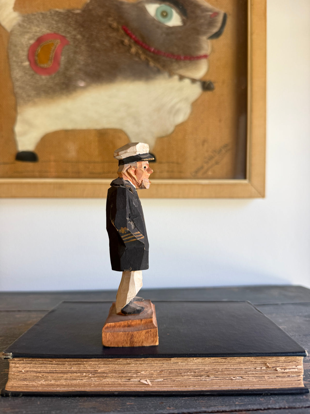 Vintage Tom Hannah Hand-Carved Wooden Sailor Folk Art Figurine