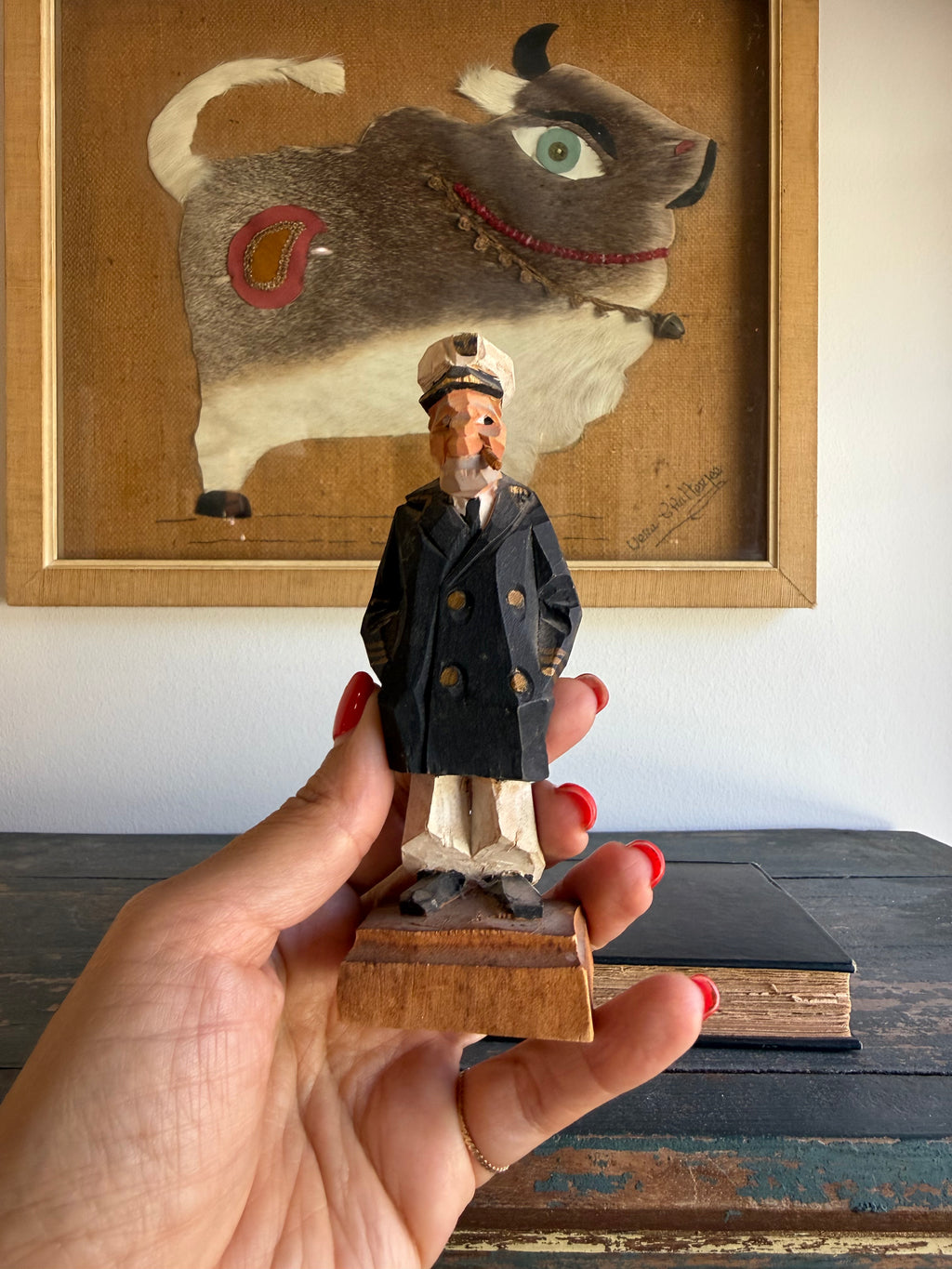 Vintage Tom Hannah Hand-Carved Wooden Sailor Folk Art Figurine