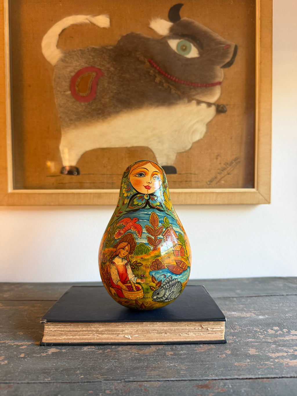 Vintage Russian Hand-Painted Nevalyashka Roly-Poly Chime Doll