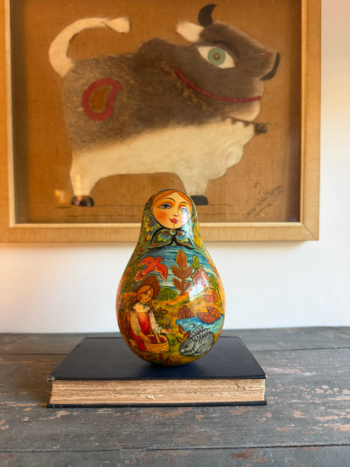 Vintage Russian Hand-Painted Nevalyashka Roly-Poly Chime Doll