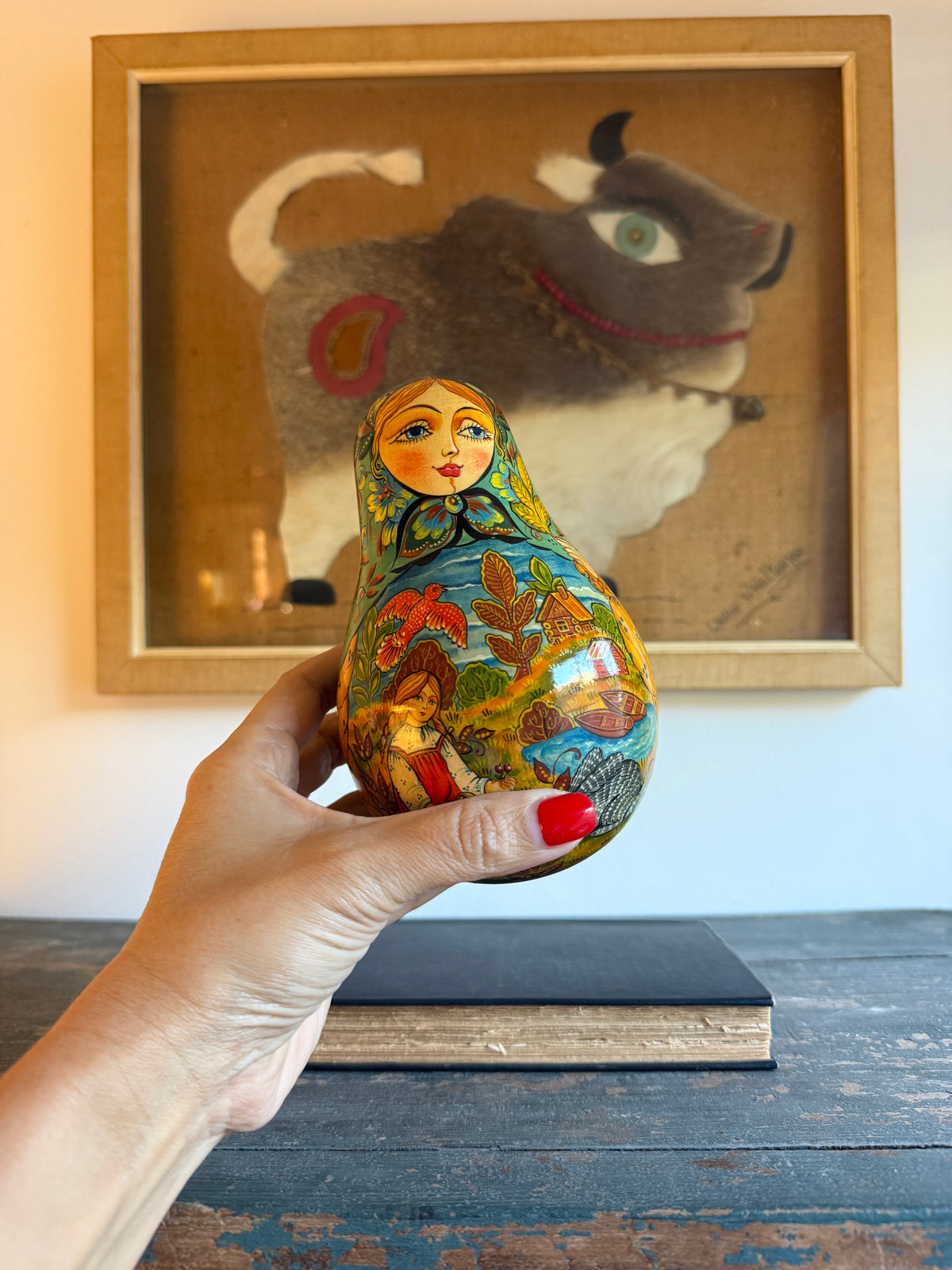 Vintage Russian Hand-Painted Nevalyashka Roly-Poly Chime Doll