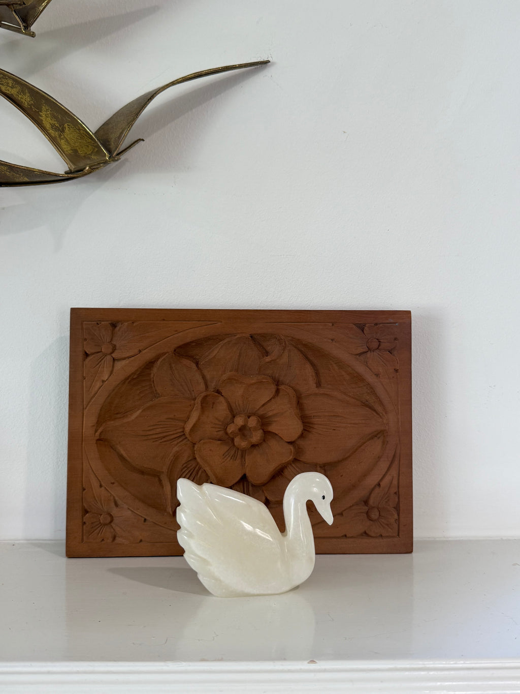 Vintage Carved Alabaster Swan Sculpture