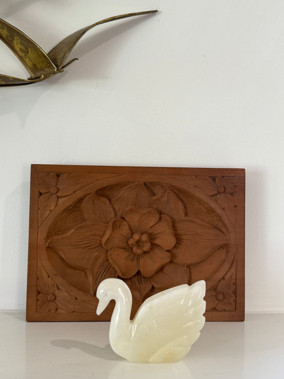 Vintage Carved Alabaster Swan Sculpture