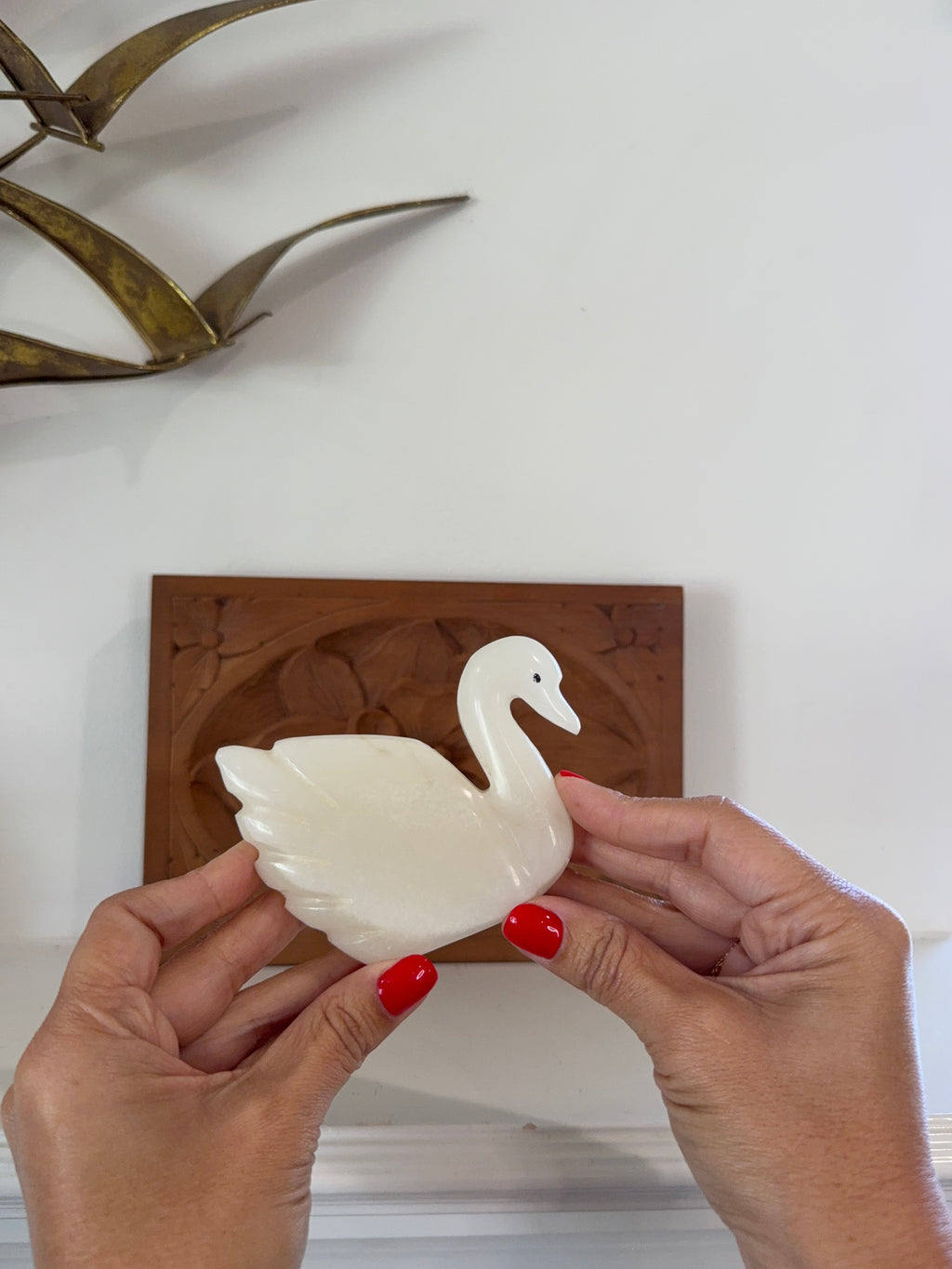 Vintage Carved Alabaster Swan Sculpture