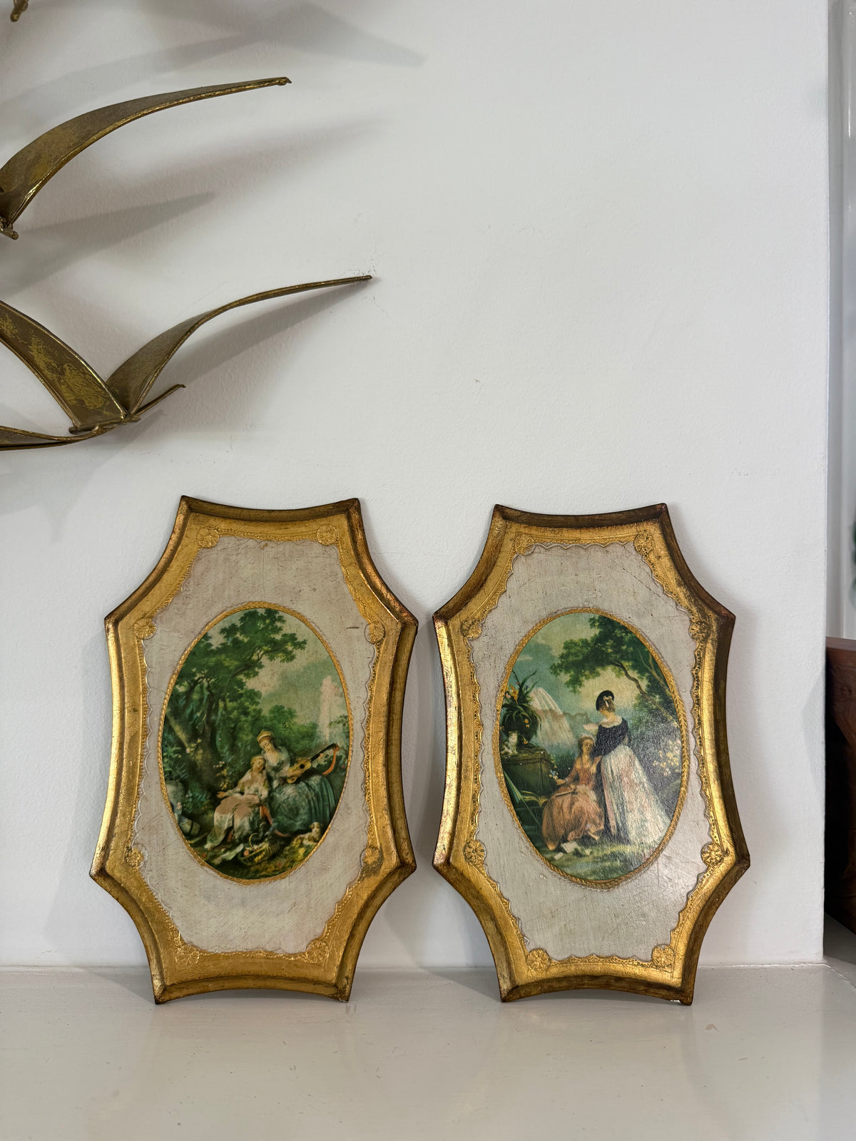 Pair of Vintage Italian Florentine-Style Wall Plaques