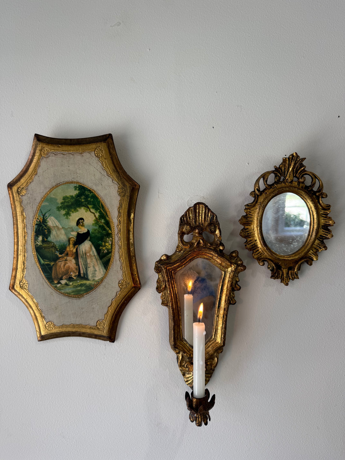 Vintage Florentine-Style Gilt Mirror Candle Sconce