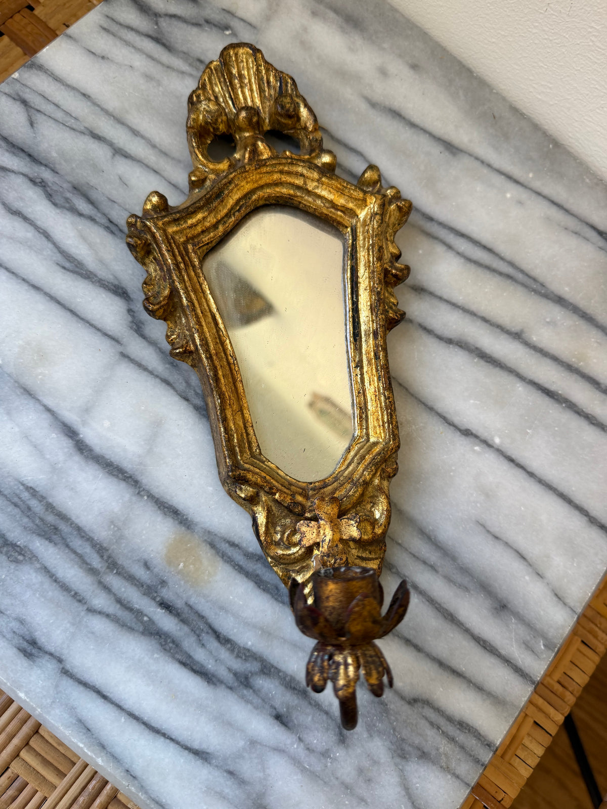 Vintage Florentine-Style Gilt Mirror Candle Sconce