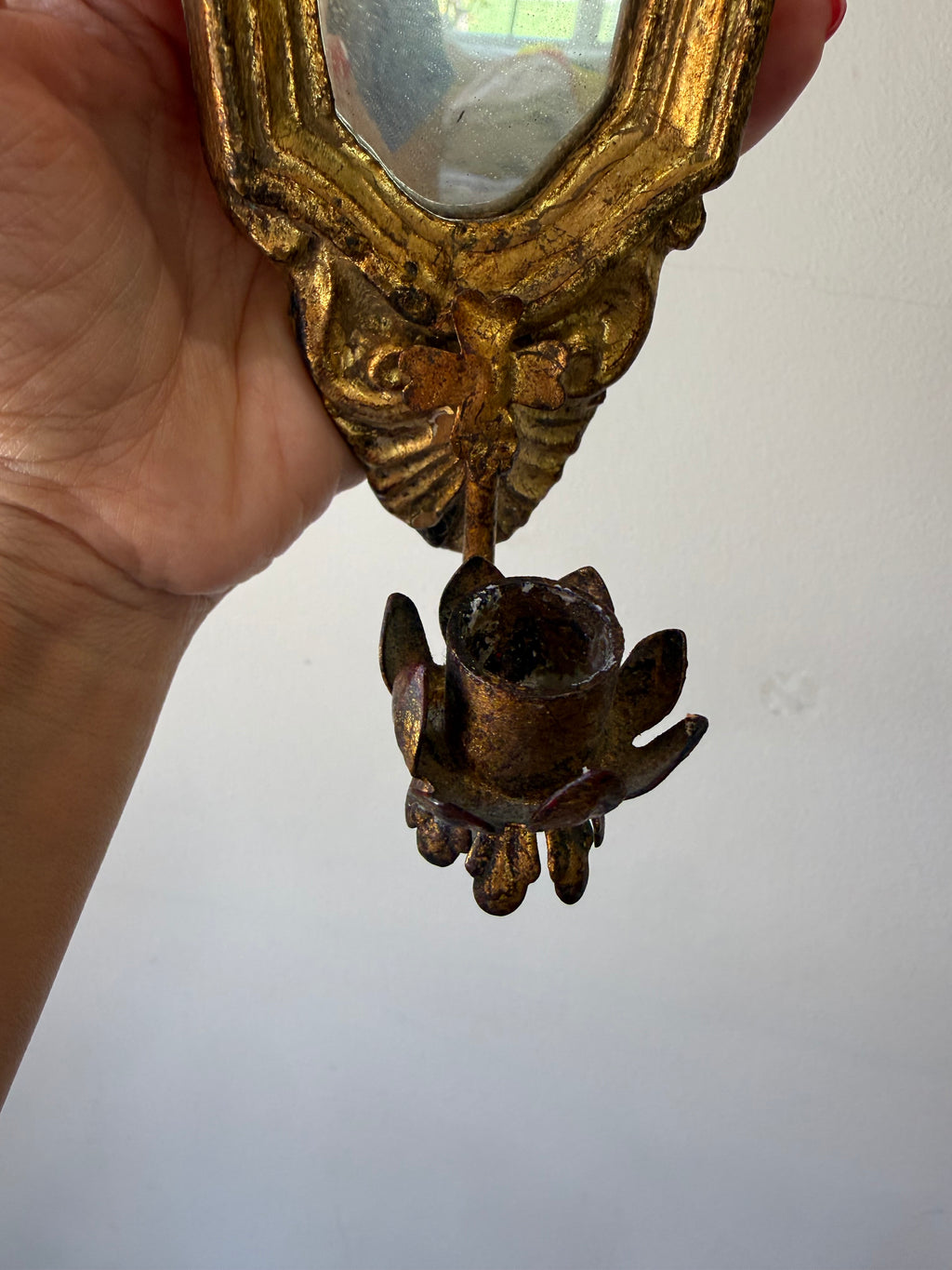 Vintage Florentine-Style Gilt Mirror Candle Sconce