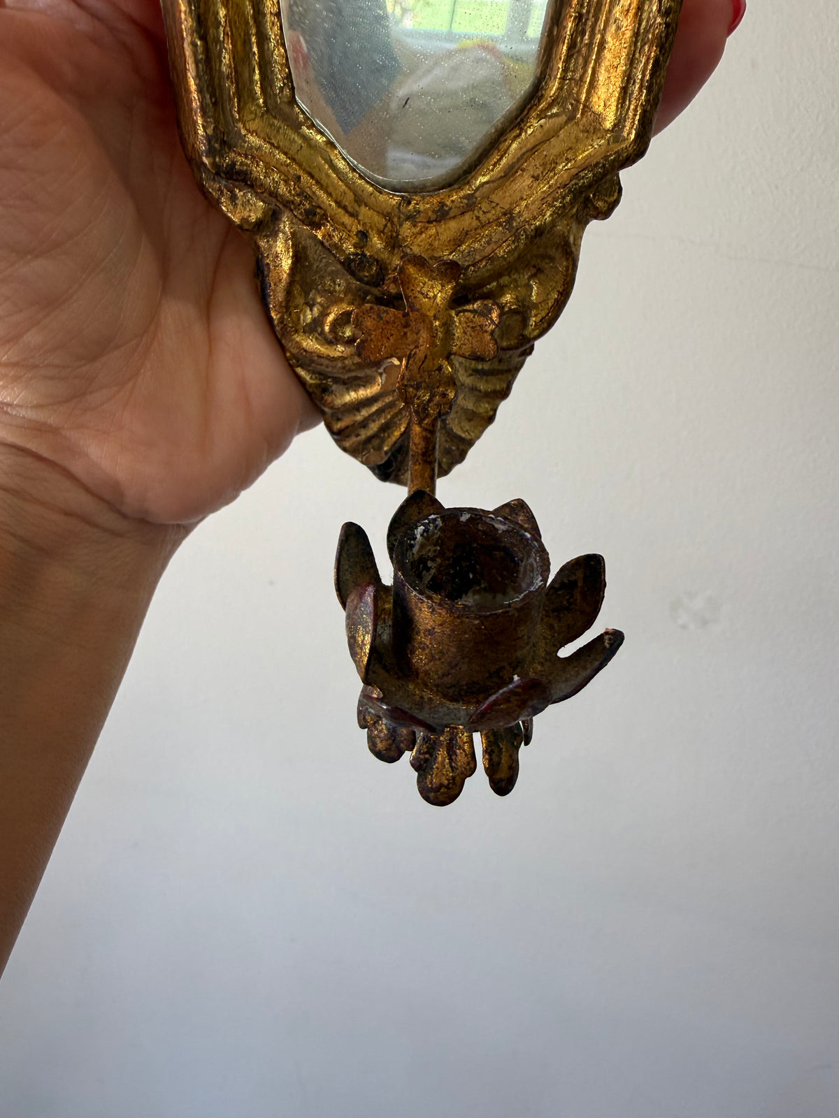 Vintage Florentine-Style Gilt Mirror Candle Sconce