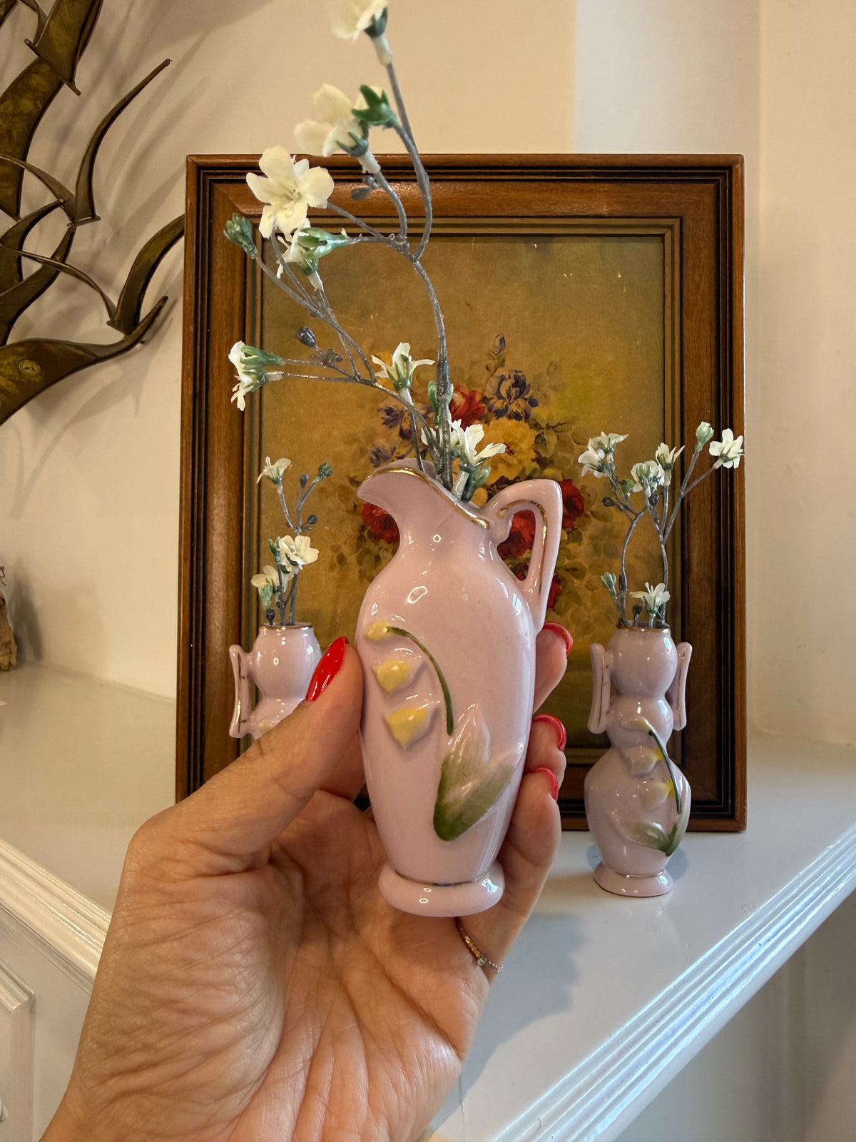 Vintage Ucagco Japan Lily of the Valley Vase Trio