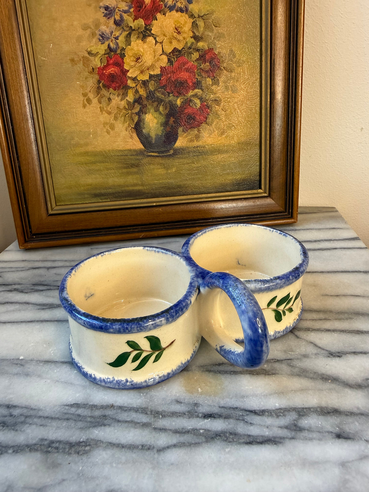 Vintage French Desvres Double Condiment Pot
