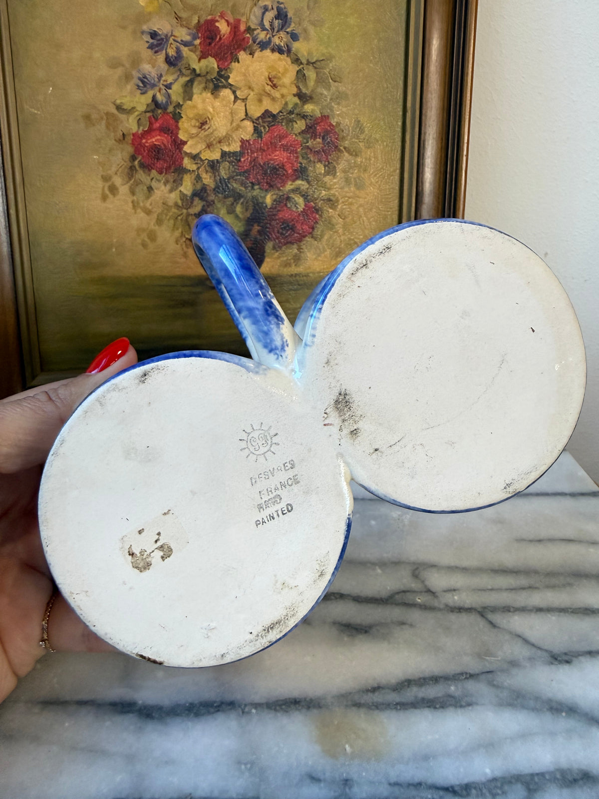Vintage French Desvres Double Condiment Pot