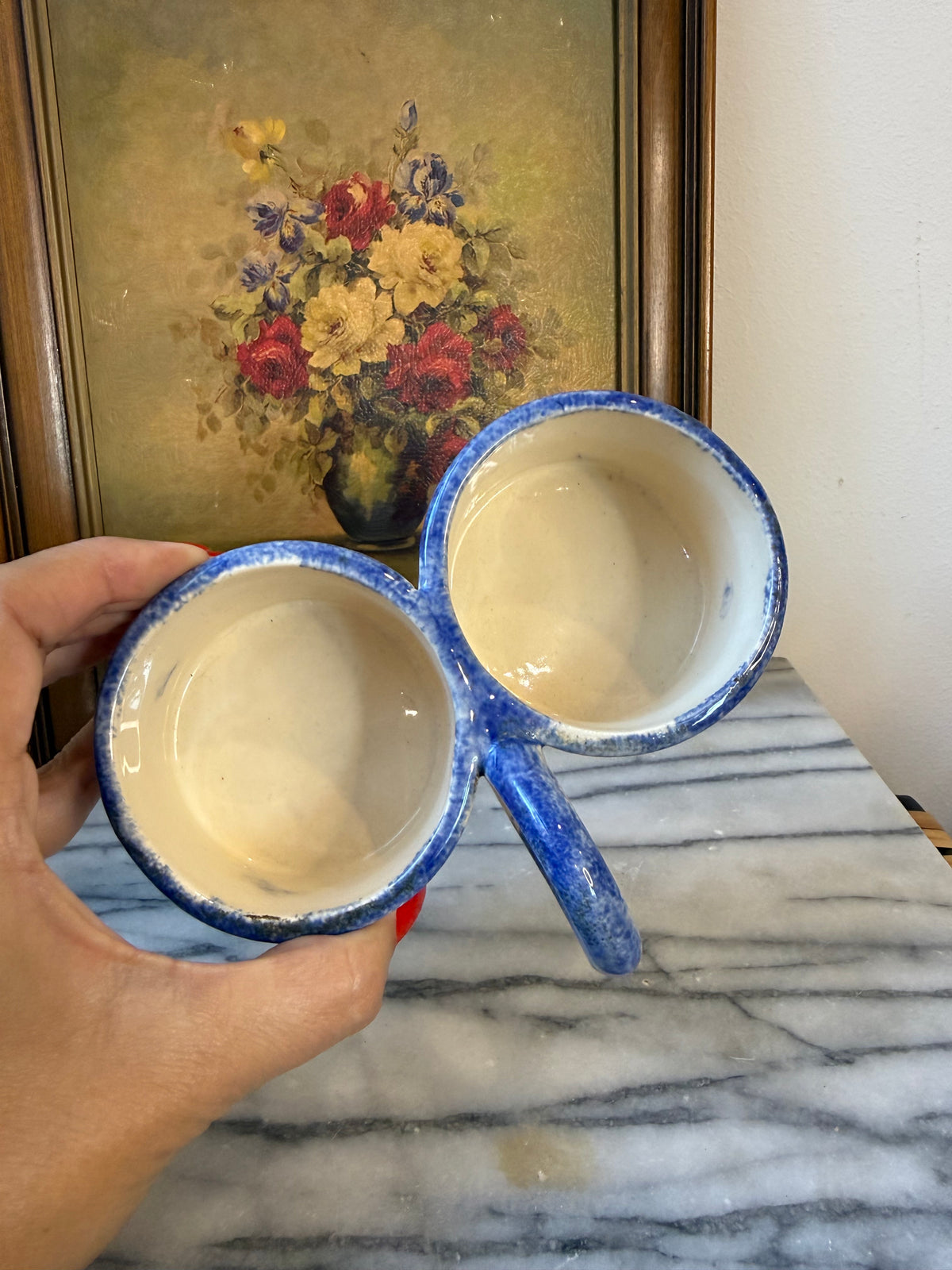 Vintage French Desvres Double Condiment Pot