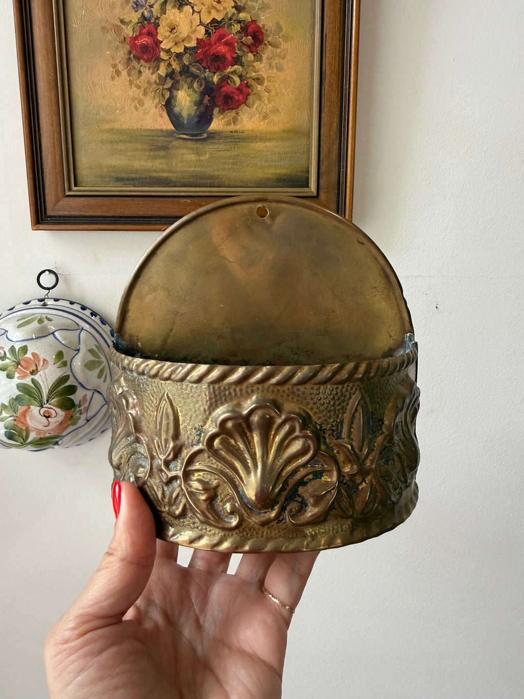 Vintage English Peerglo Brass Wall Pocket