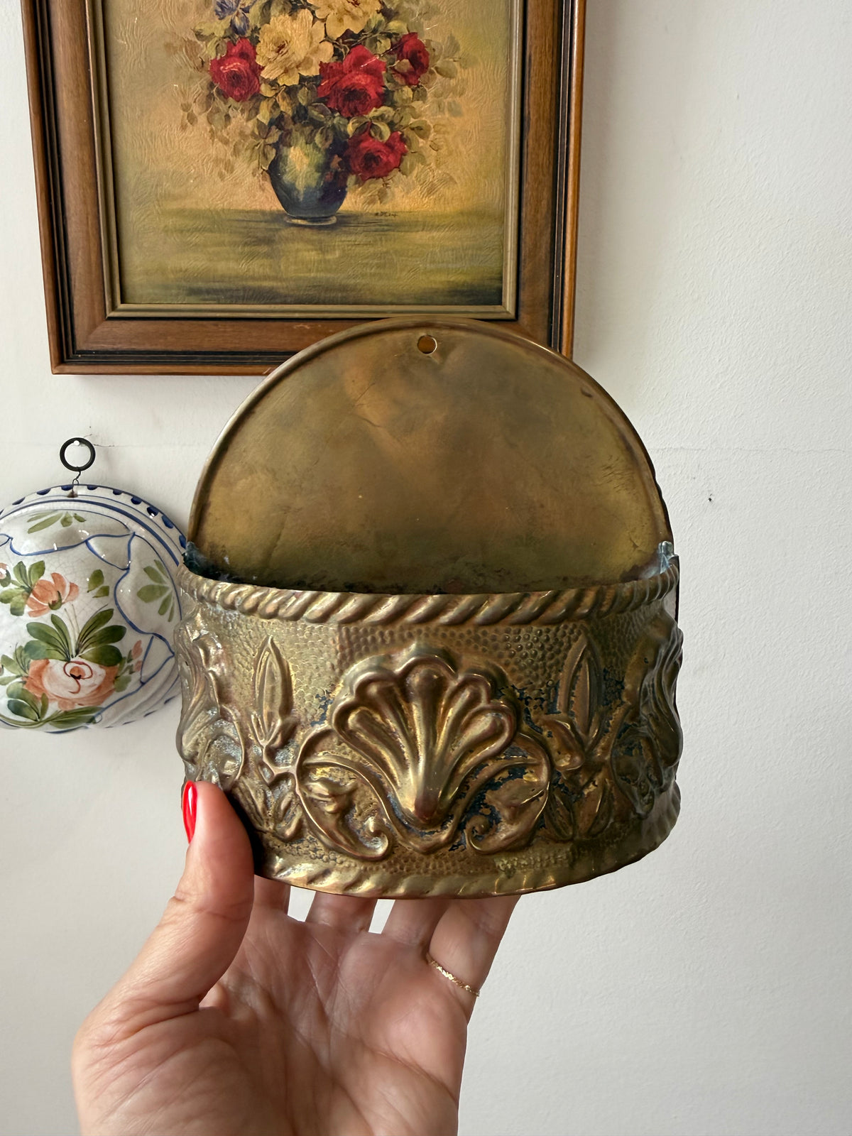 Vintage English Peerglo Brass Wall Pocket