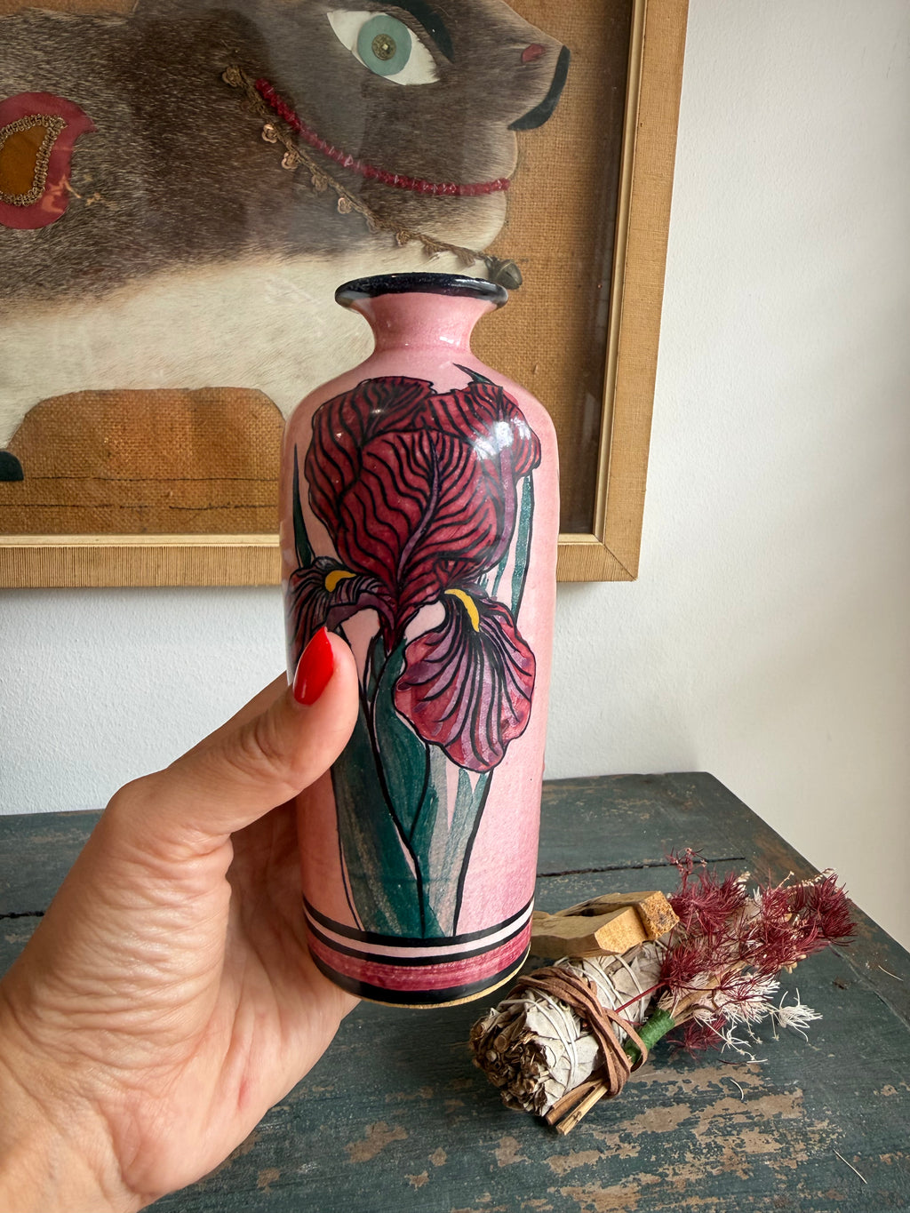 Vintage 1990 “Dragon Flower” Studio Pottery Vase