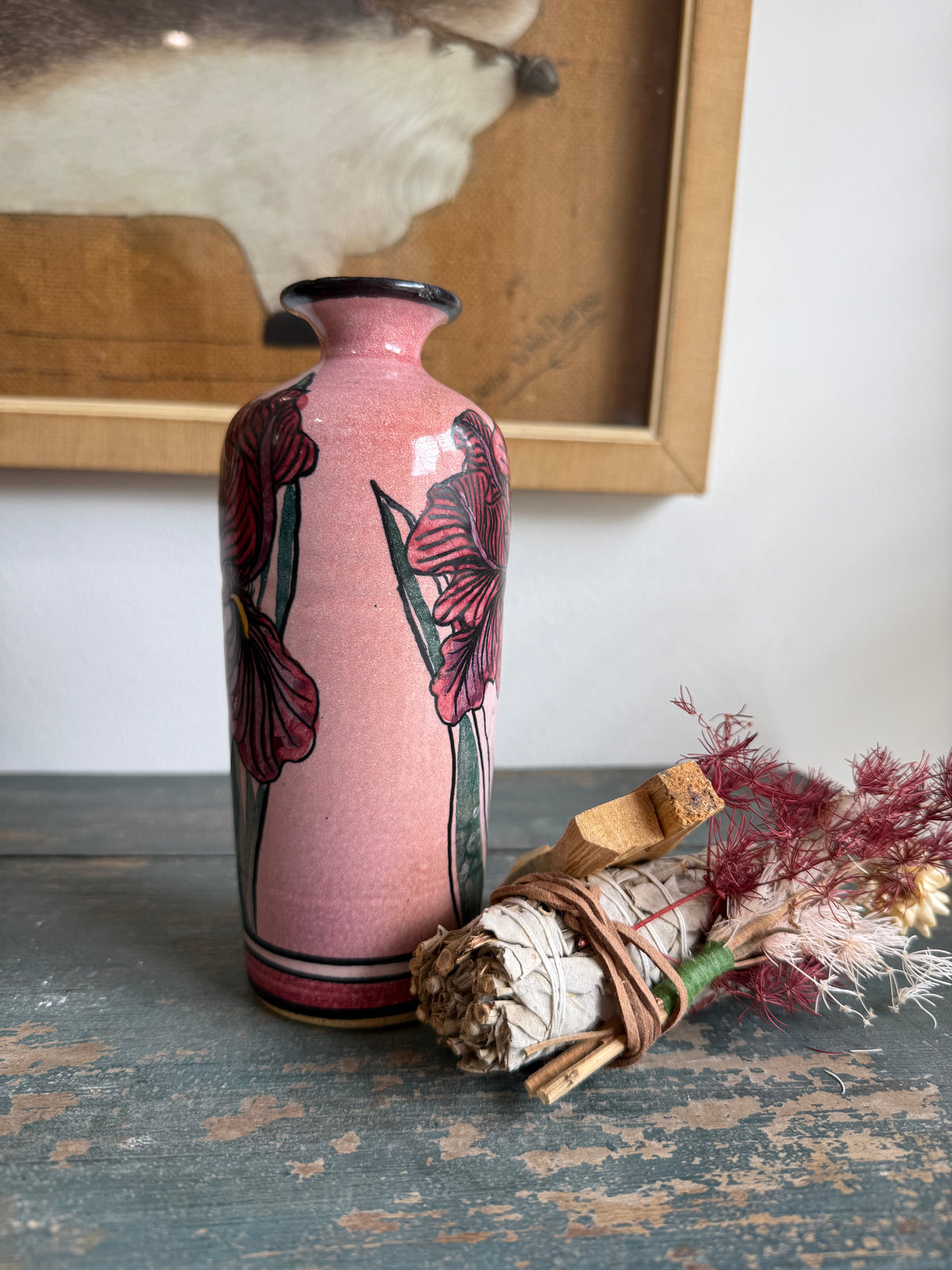 Vintage 1990 “Dragon Flower” Studio Pottery Vase